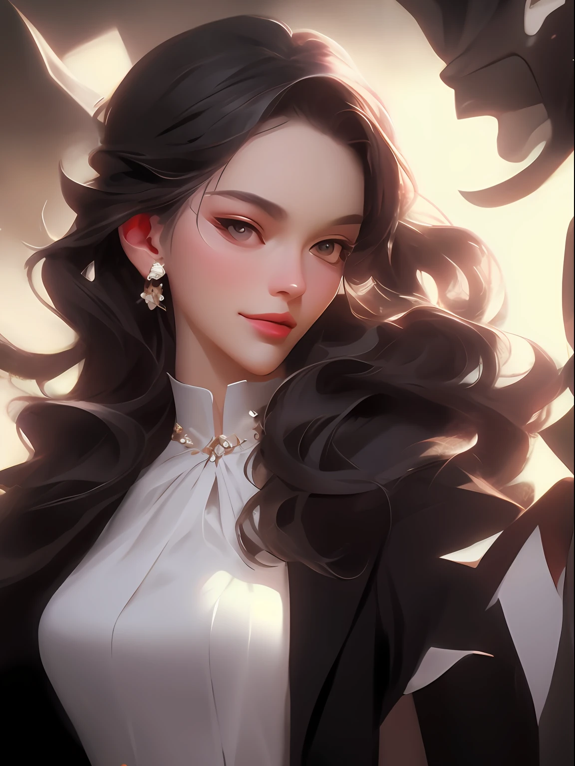 there is a woman with long hair wearing a black jacket, artwork in the style of guweiz, guweiz, by Yang J, digital art of an elegant, exquisite digital illustration, in the art style of bowater, beautiful digital illustration, guweiz masterpiece, inspired by Yanjun Cheng, stunning digital illustration, elegant digital painting, beautiful digital artwork,((Best quality)), ((masterpiece)), (detailed:1.4), 3D, an image of a beautiful female,HDR (High Dynamic Range),Ray Tracing,NVIDIA RTX,Super-Resolution,Unreal 5,Subsurface scattering,PBR Texturing,Post-processing,Anisotropic Filtering,Depth-of-field,Maximum clarity and sharpness,Multi-layered textures,Albedo and Specular maps,Surface shading,Accurate simulation of light-material interaction,Perfect proportions,Octane Render,Two-tone lighting,Wide aperture,Low ISO,White balance,Rule of thirds,8K RAW