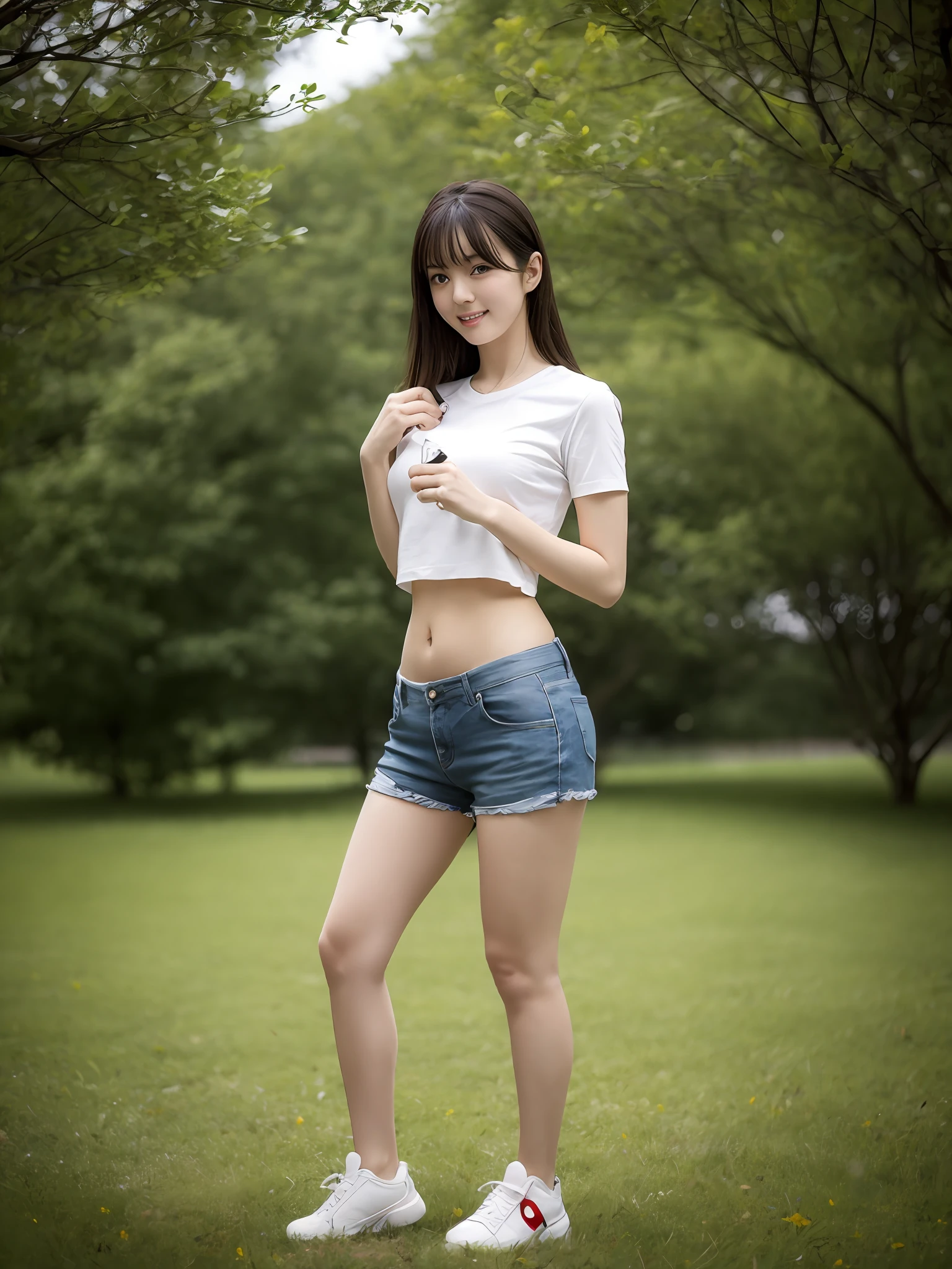 (超高分辨率,RAW photogr,realisticlying,tmasterpiece,best qualtiy:1.4),Complicated details,3个女孩,3 20 year old Korean girl,wears(Belly button exposed blue T-shirt)and skinny jeans,Stand on the grass and take pictures,hugs,Intimate relationships,Detailed meadow,A sweet smile on a small face,Ultra-realistic facial details,The face and skin are pink and white, and luminous,Playful and coquettish pose,The calves are straight and slender:1.2,Wear high-end brand sneakers:1.0,eventide:0.3,Broad lighting,naturalshadow:1.0,超高分辨率,taken from behind,Shows slim waist and hips,taking a full body photo:1.8 --auto