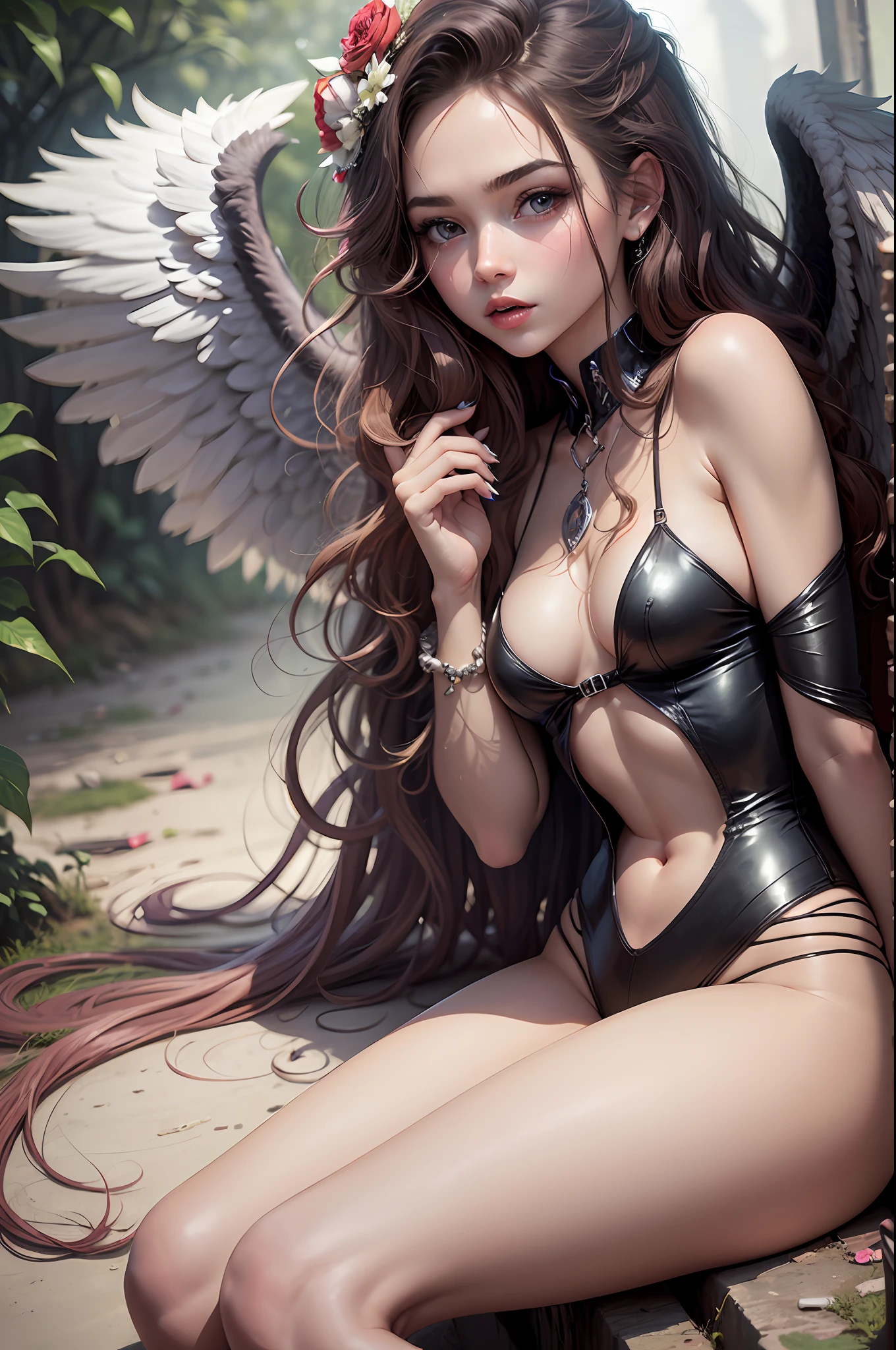 beautiful and gorgeous young girl fallen angel, messy hair, --auto --s2
