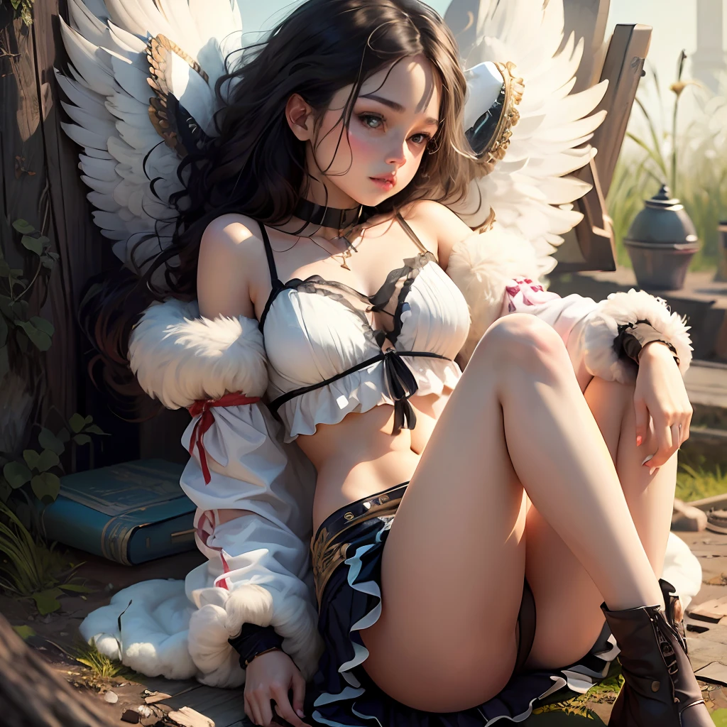beautiful and gorgeous young girl fallen angel, full body, messy hair, --auto --s2