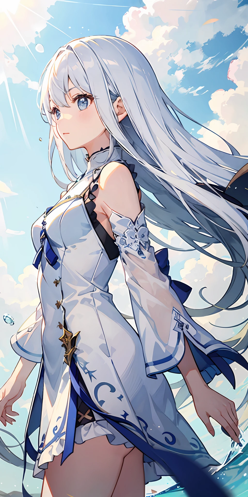 one girls、white and long hair、Sheer sunlight、Facing the front、