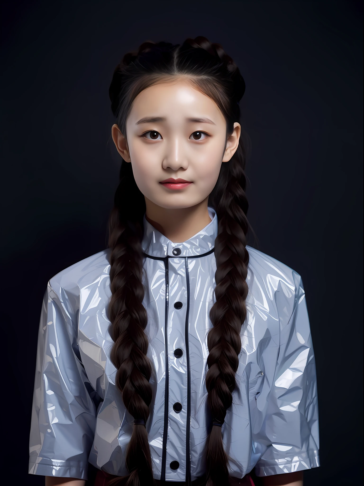 A female high school student，Wearing PVC yellow school uniform