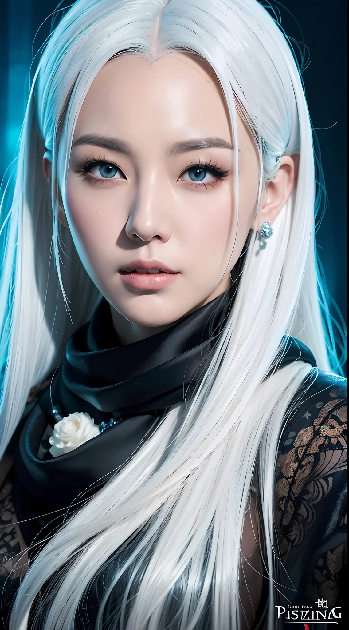 a close up of a woman with a white hair and a black scarf, a character portrait by Yang J, pixiv contest winner, fantasy art, white haired deity, beautiful character painting, artwork in the style of guweiz, the piercing stare of yuki onna, guweiz, with white long hair, with long white hair, flowing hair and long robes