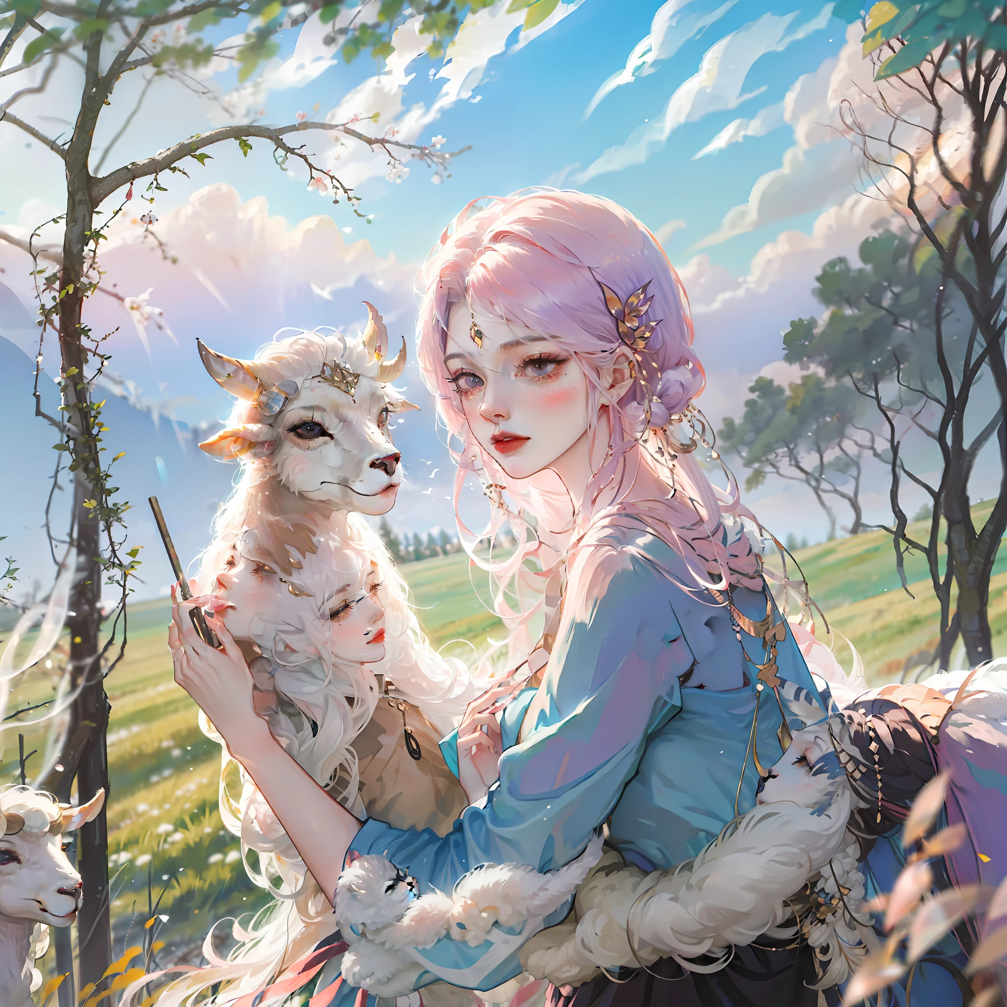 there are three sheep walking in a field of grass near trees, sheep grazing, peaceful looking animals, bucolic, slightly sunny weather, pastures, inspired by George Stubbs, peaceful scene, peaceful animals, proud looking, rainbow sheep like cotton candy, forest plains of yorkshire, natural beauty, filled with fauna, stunning visual, beautiful image, peaceful environment