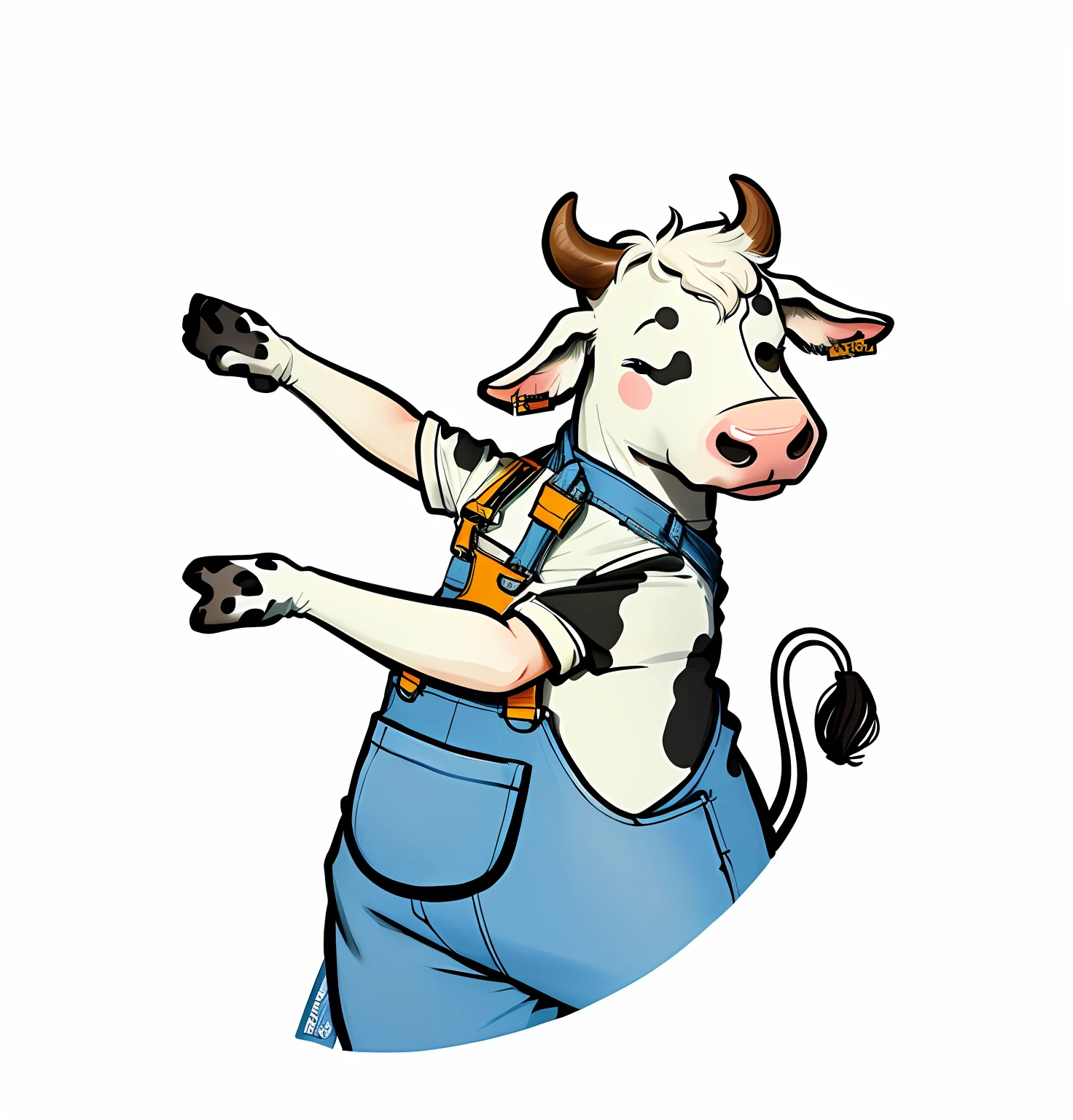 Cartoon cow in overalls,hd illustration,