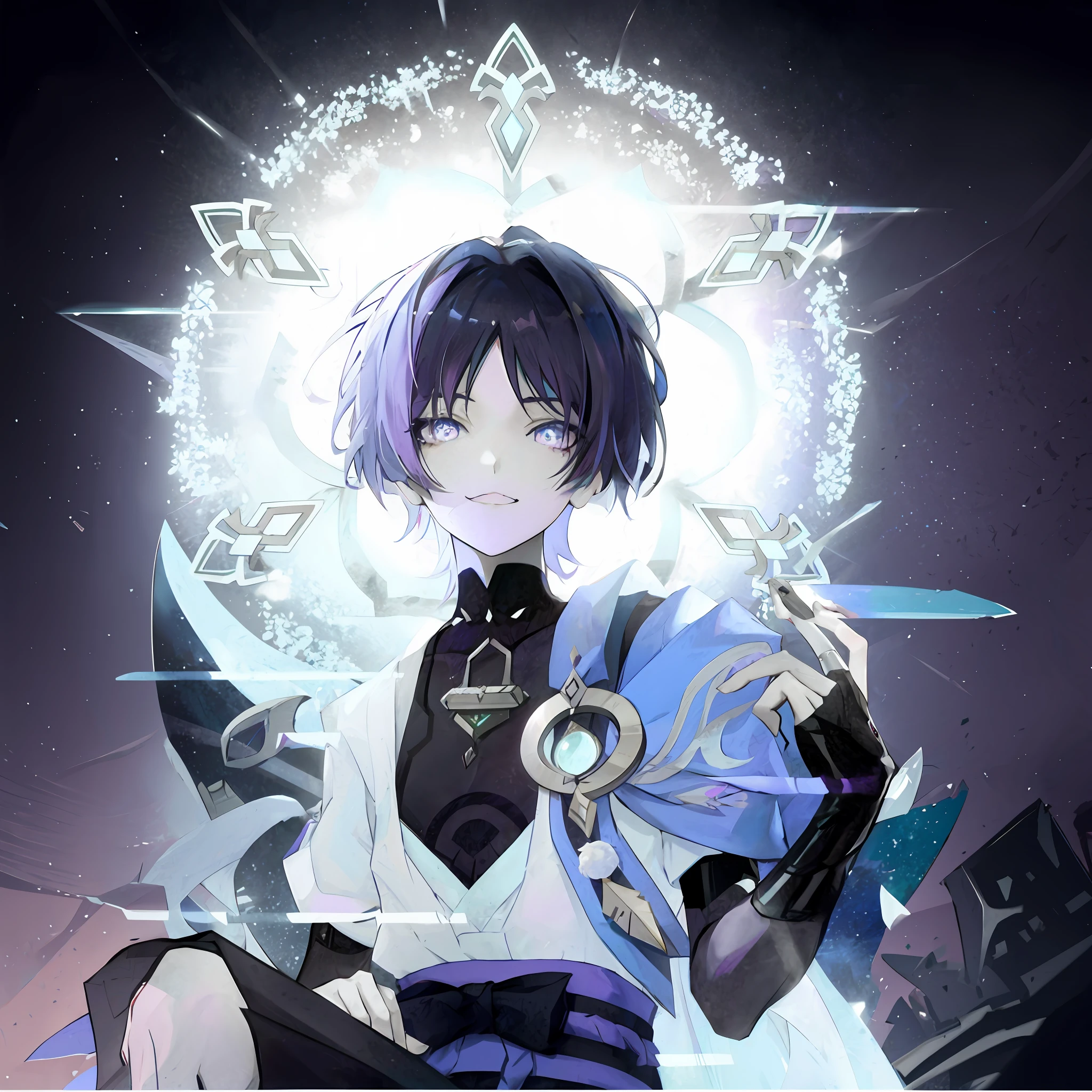 Anime girl with purple hair and black costume holding a sword, ( ( The king of artificial intelligence art ) ), shigenori soejima illustration, Keqing from Genshin Impact, From Arknights, Guviz, Guweiz in Pixiv ArtStation, Key anime art, ethereal anime, zerochan art, demon slayer rui fanart, anime land of the lustrous