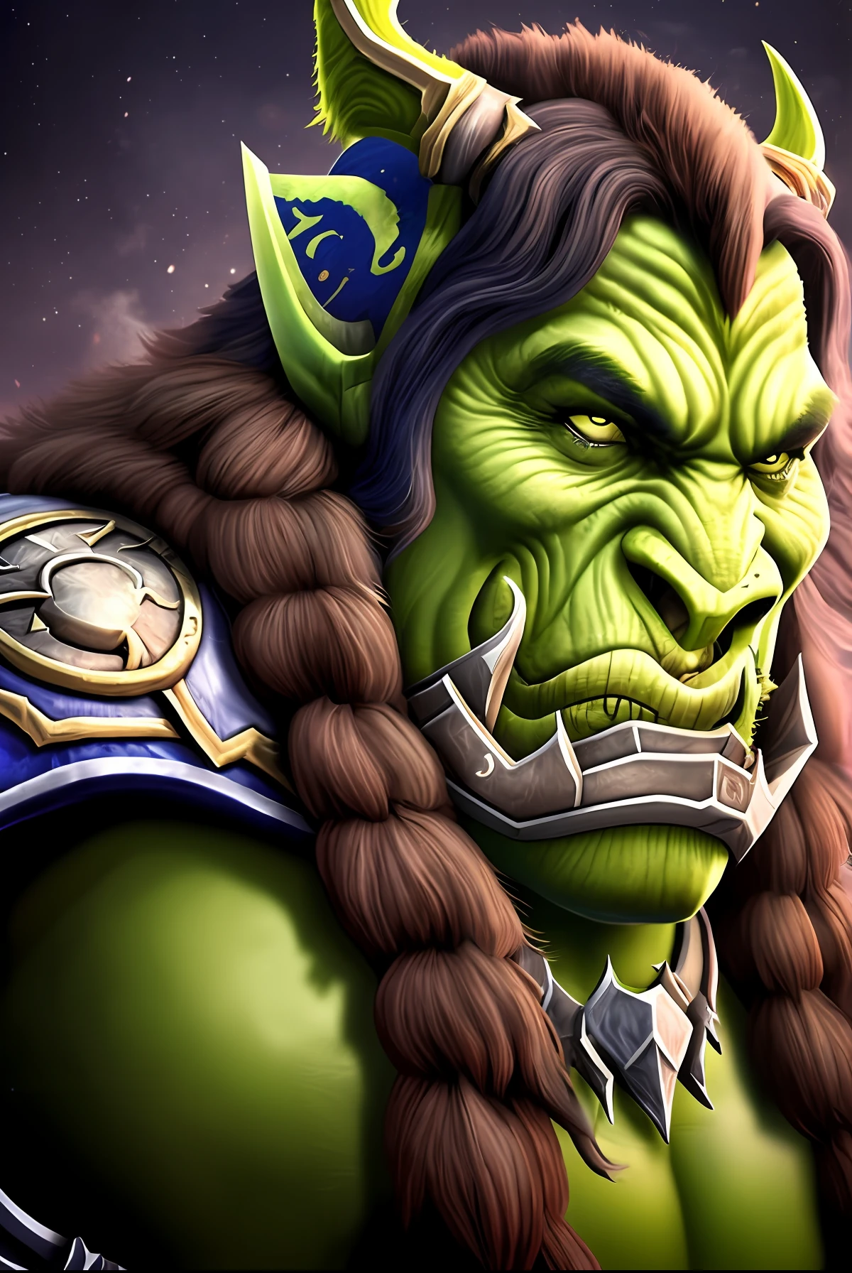 Art ,art digital,GAME ,cinematic art,Warriors ORC ,fierce muscle strength ,valente obra-prima premiada (((Cartaz de filme WARCRAFT)))) WARRIOR ORC pele verde , cabelo comprido,armadura leve de couro, apetrechos de Orcs, ULTRA HDR 16K, ultra realista ,fundo simples,obra complexa , surreal, extraordinary ,mui grande detalhada personagem fiel ao game ,detalhes intrincado, cinematic environment , Lighting and studio tones, renderização 3dMM. Canon 105mm.