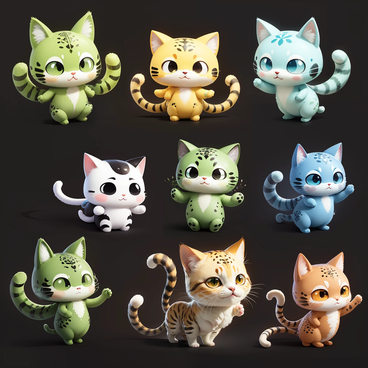 Different expressions, Different actions, transparent background, catss, 9 grids, adolable, lichen, kawaii, comic strip --auto