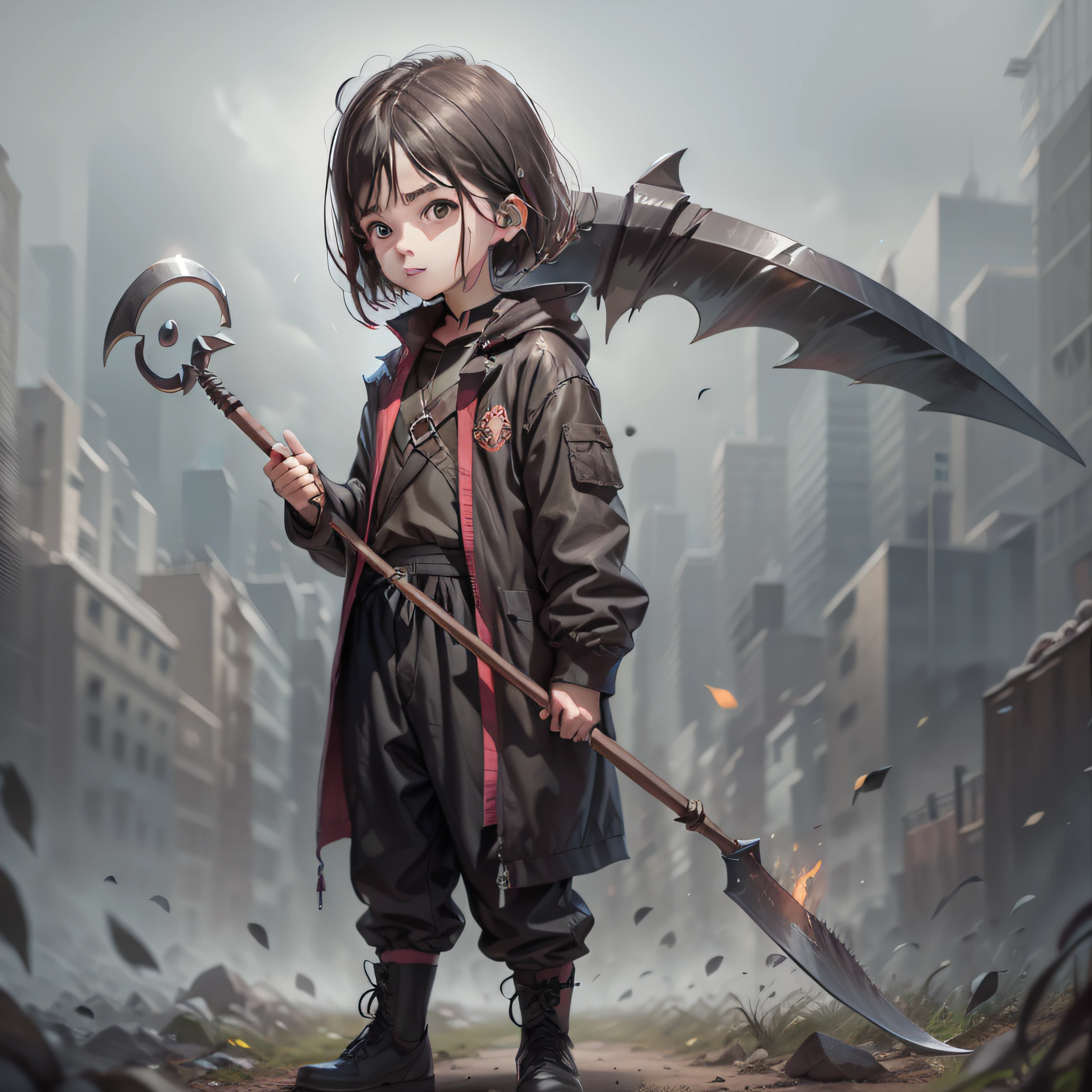  boy holding a large scythe