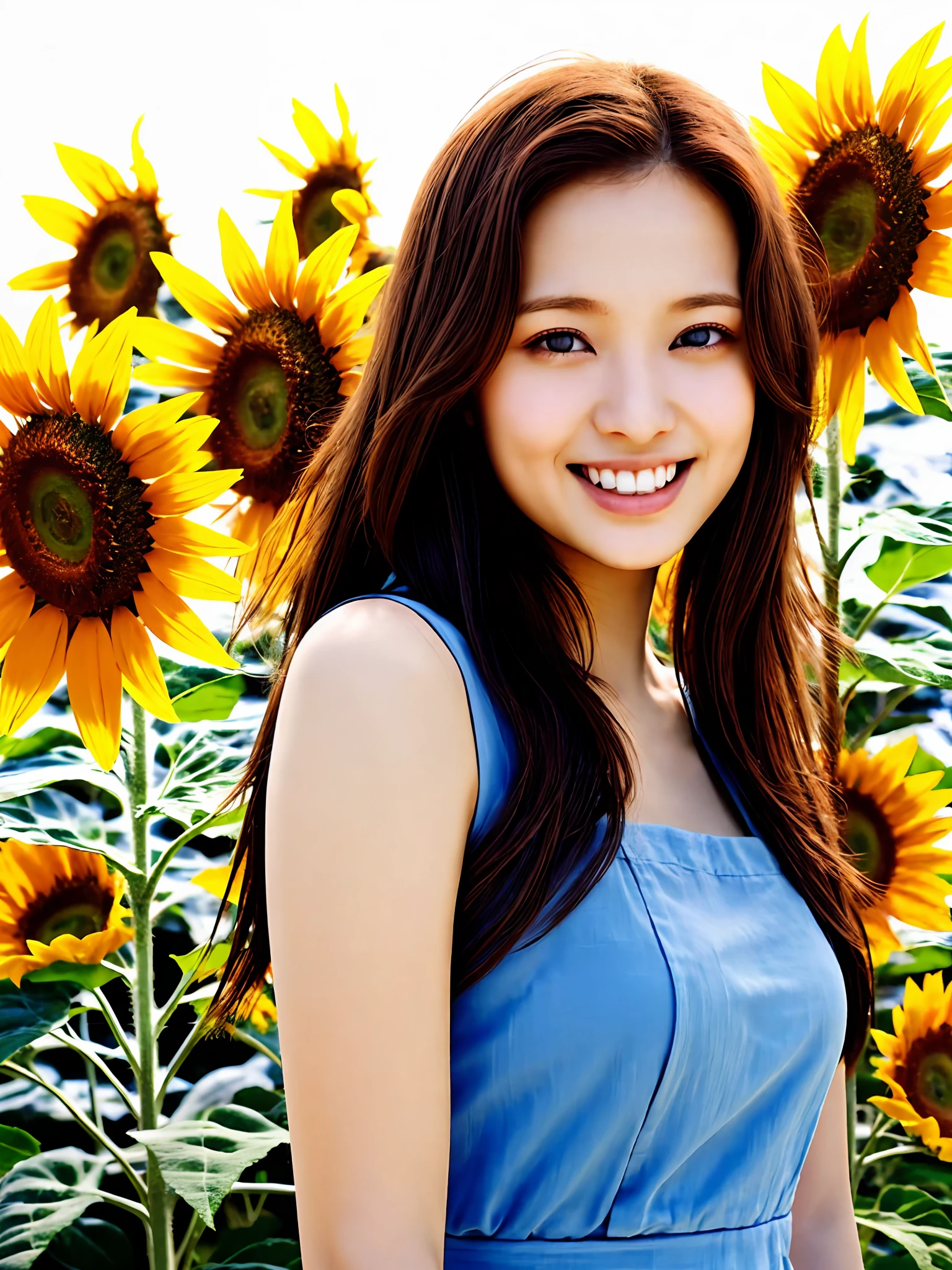 (top-quality、​masterpiece:1.2)、ultra-detailliert、(photographrealistic:1.4)、独奏、Cute little girl s、20yr old、lightsmile、onepiece、sunflower_background、huge tit