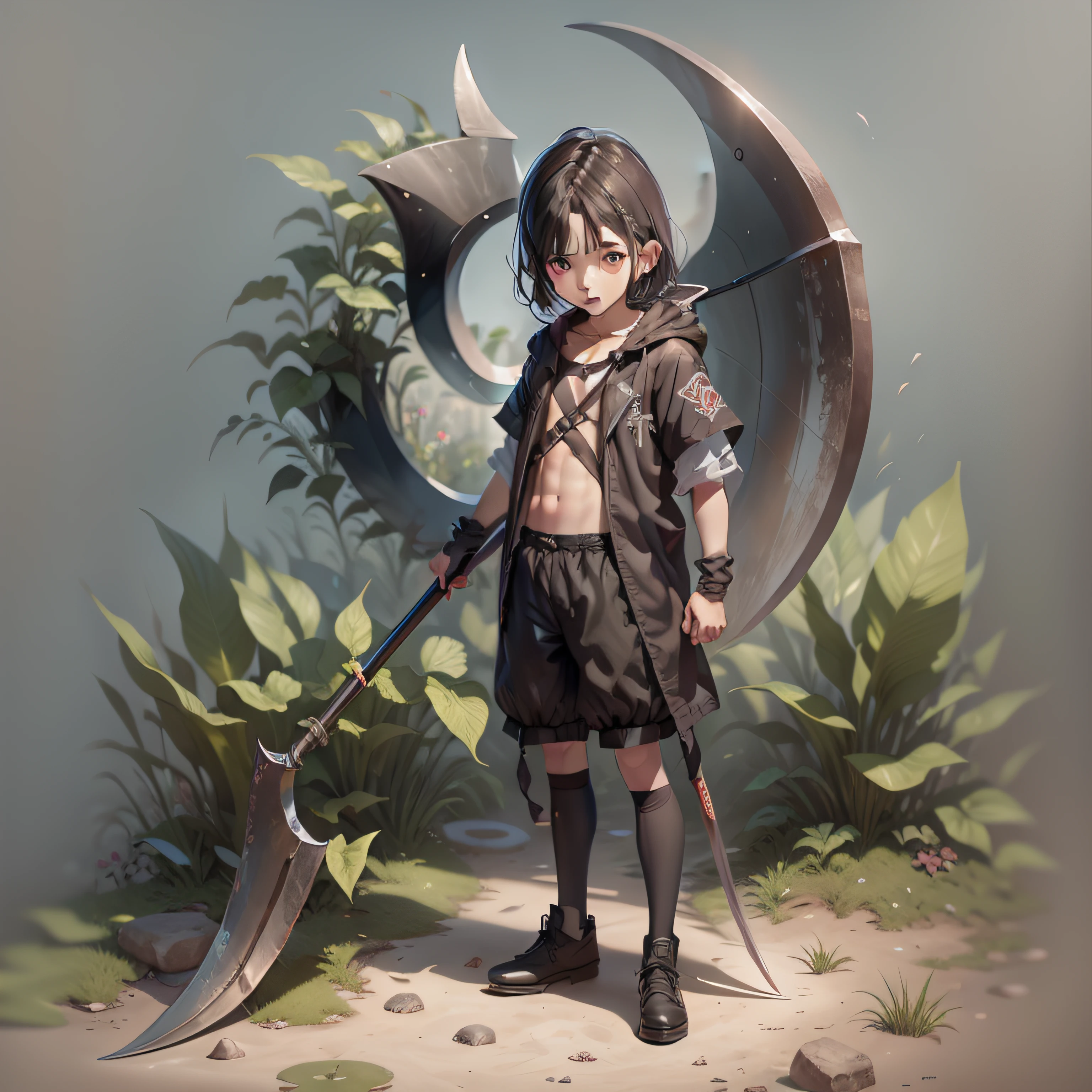  boy holding a large scythe