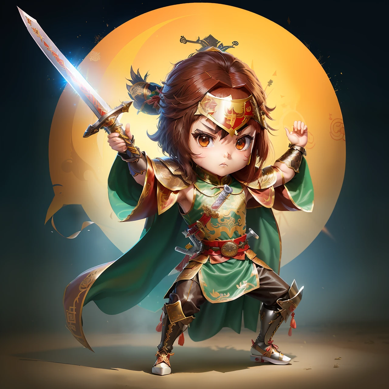 Sword dance anime characters,(Chibi anime characters:1.5),With a mask.,(tchibi:2.2),(Solo:1.5),(sword:1.5),(Chinese wind:1.2),(Chivalrous type:1.4),(Sword dance:1.2),Large range of action,(Blindfolds:1.3),(Big action:1.5),(Male characters:1.8),(Long sword:1.5),(Chinese style clothing:1.5),(Bunched hair:1.5),Male,(Sword fighting moves:1.7),(Yu Pei:1.2),Hair accessories,(Delicate belt:1.2),Pattern,Pattern,(leather shoulder armor:1.1),(sword dance action:1.5),Wu Jian in action,Cloak,(Chinese shoes:1.2),(Chinese fairy costume:1.6),(Headwear:0.9),waistup,(Belt accessories:1.1),Garment edges,Long knees,