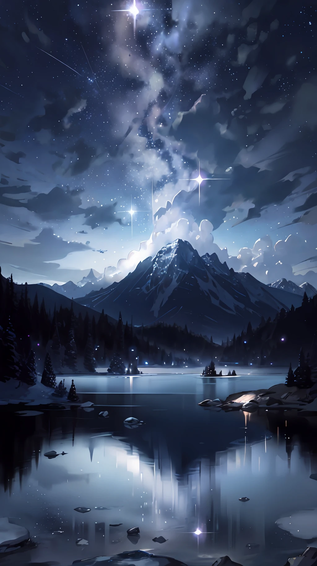 Starry Sky with Mountains and Lake