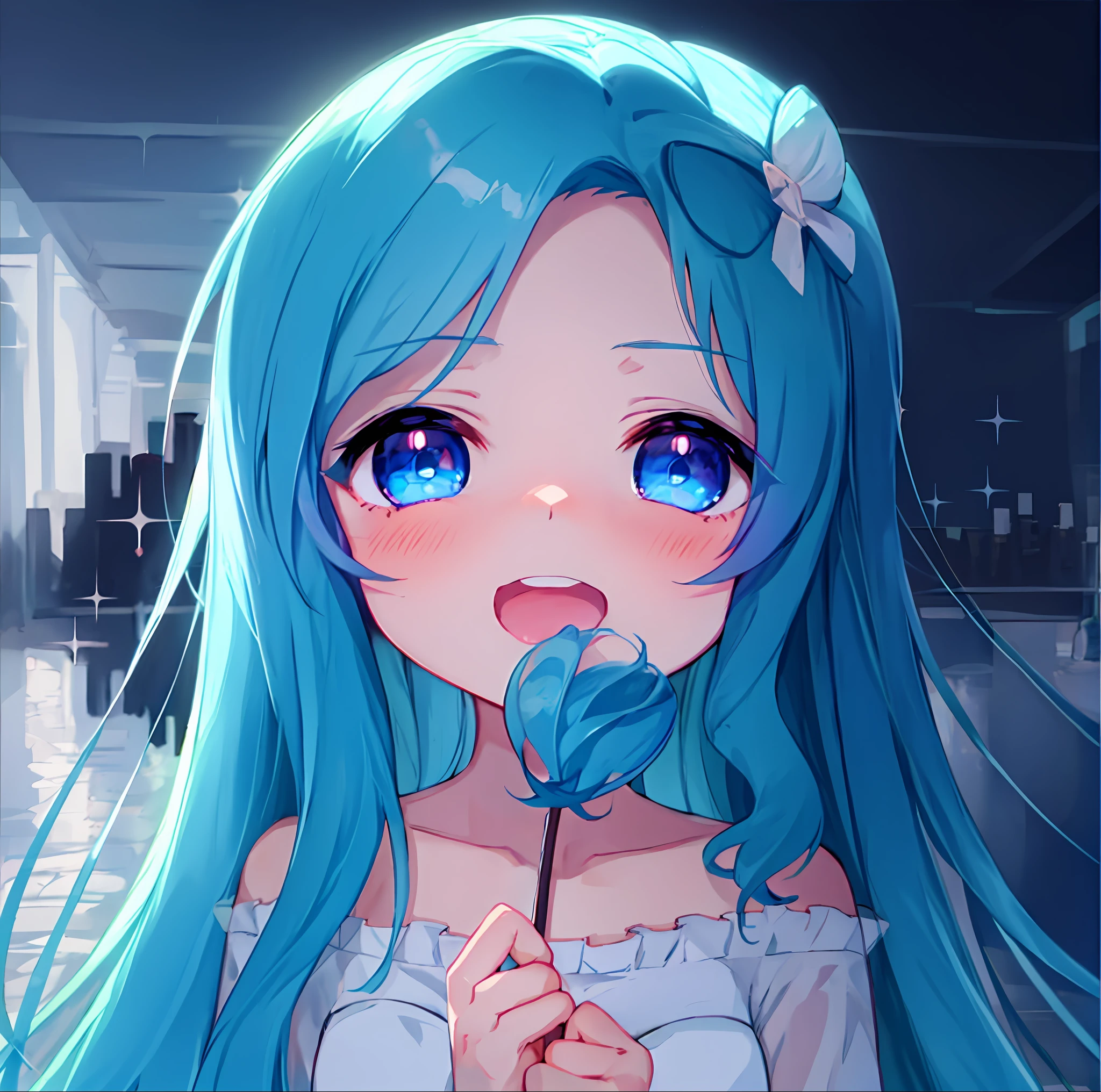 Anime girl with blue hair and blue eyes holding flowers, anime visual of a cute girl, Cute anime girl, pretty anime girl, Beautiful anime girl, (Anime girl), anime moe art style, a beautiful anime portrait, Cute anime girl portrait, portrait of cute anime girl, Anime girl with long hair, Rem Rezero, beautiful blue-haired girl, Anime style portrait