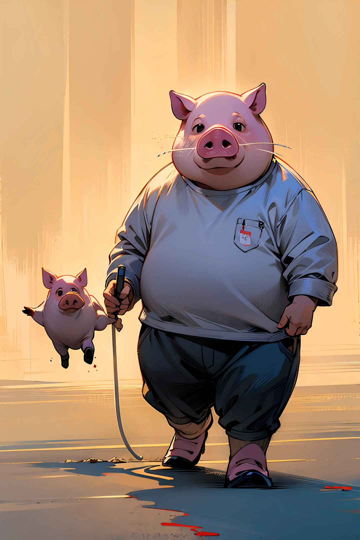 A standing walking pig