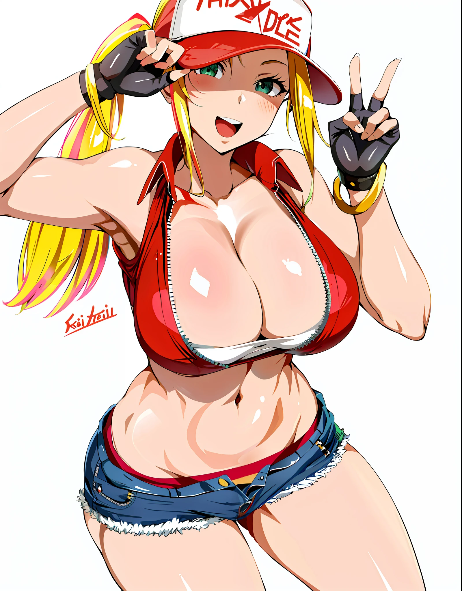 Anime girl with a baseball cap and red bikini, OPPAI, guilty gear art style, Personaje de King of Fighters, Lola Bunny Fanart, Traje de Asuka debajo de la ropa!, seductora chica de anime, Marin Kitagawa Fanart, Cushart Kenz, biomechanical oppai, V de Devil May Cry As an Elf, Cammy, pixiv 3dcg