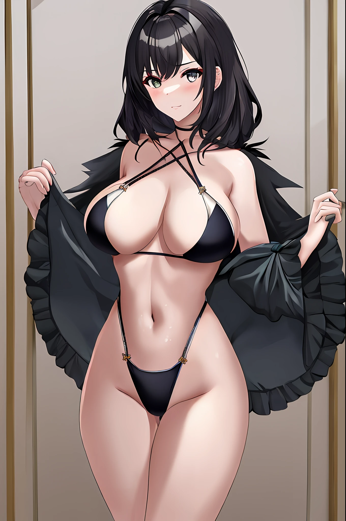 1girl, solo, masterpiece, best quality, large breasts, one-piece underwear, crotchless panties,,, cupless bra,