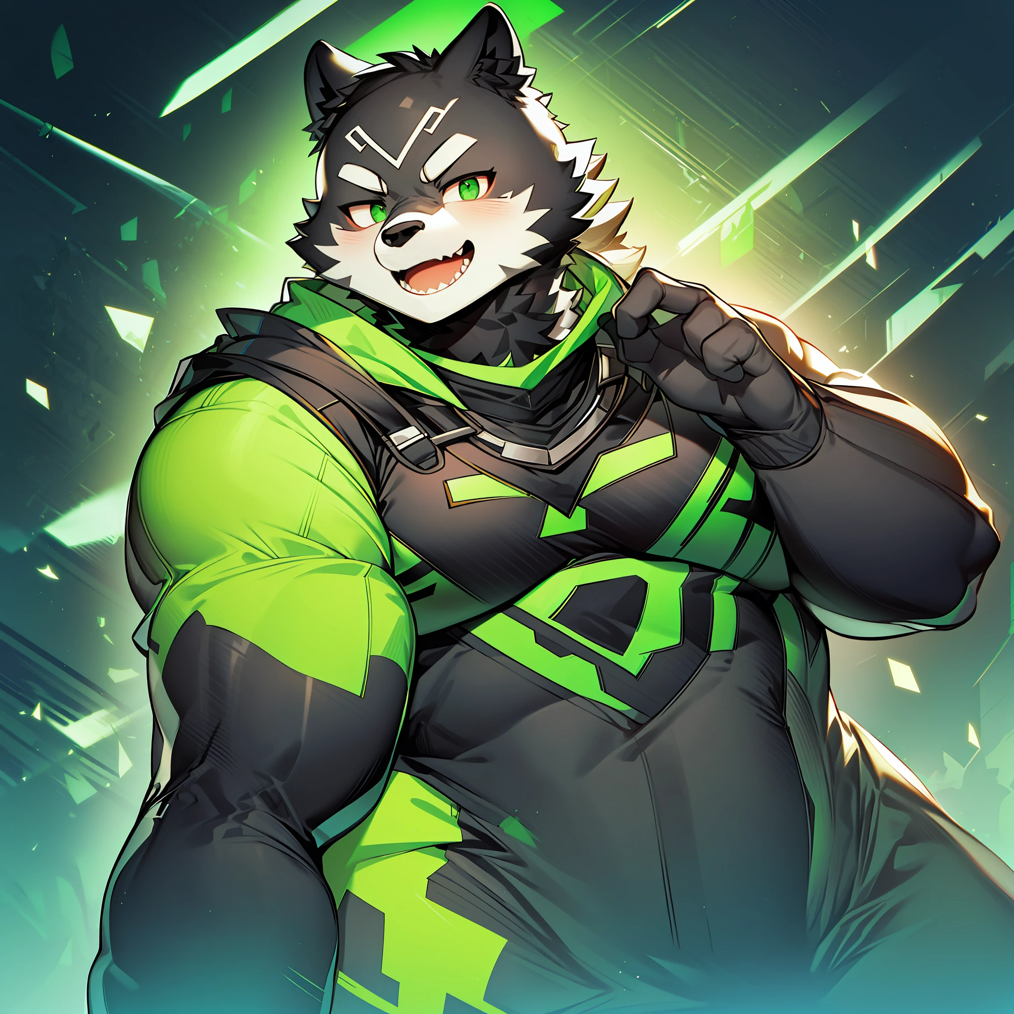 Furry,Black Panther,Fluorescent green pattern,green pupills