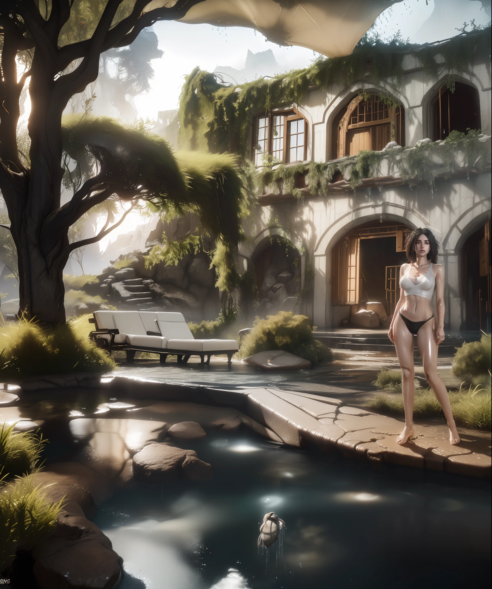((8K Ultra Resolution)), ((photorealestic:2.0)), Glossy and sleek, (( 3Dmm)), dramatic lighting, Rain showers, soggy, Transparent with water and see-through, Figures, ((unreal-engine:1.8)), ultra-definition, The ultra-Highres, Fantasy, Dramatic lighting, Lights falling in the rain showers, Raining, Refinement,Fantastic proportions of body, perfect body figure,