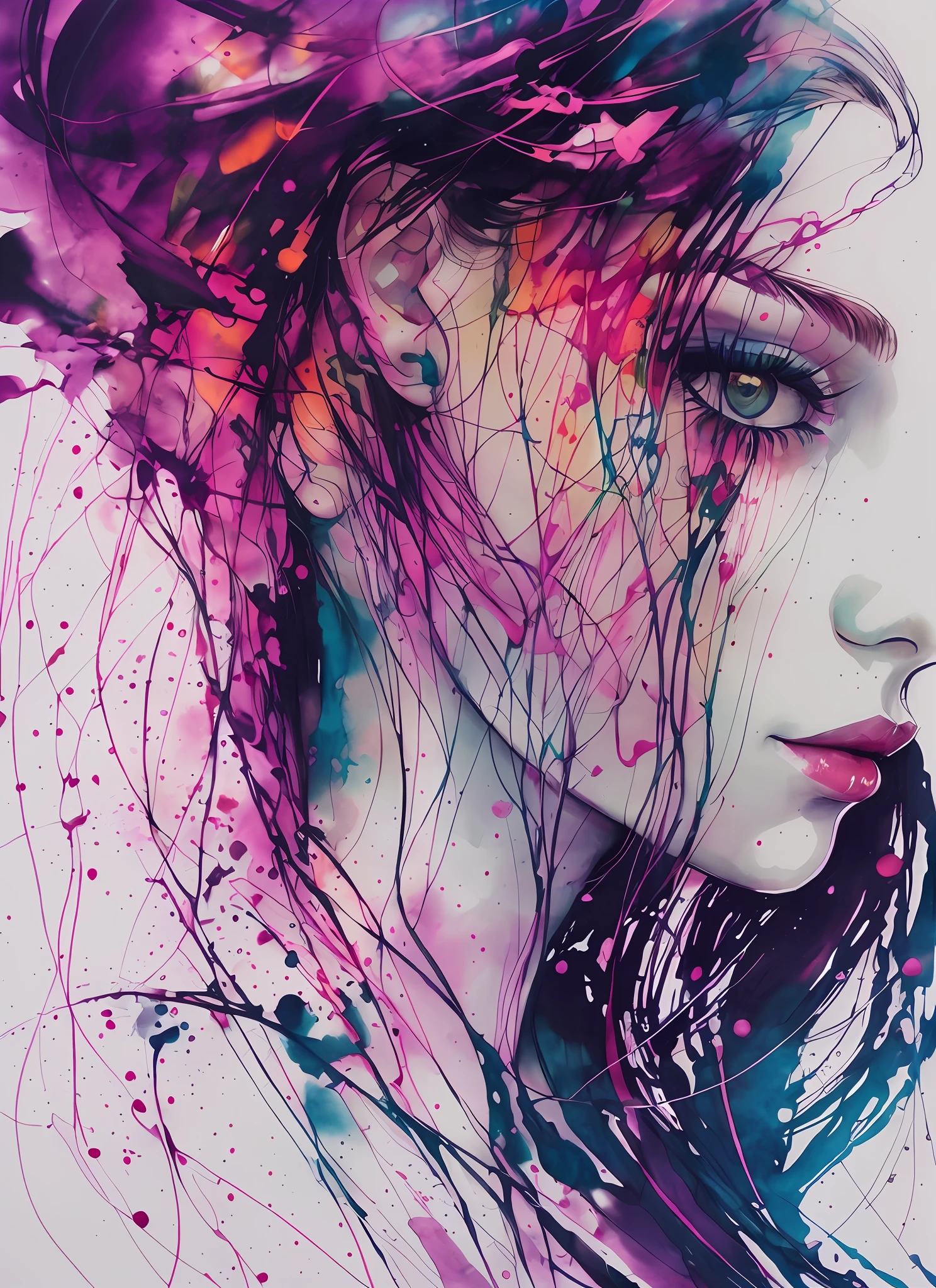 a woman by agnes cecile, luminous design, pastel colours, ink drips, autumn lights --auto --s2