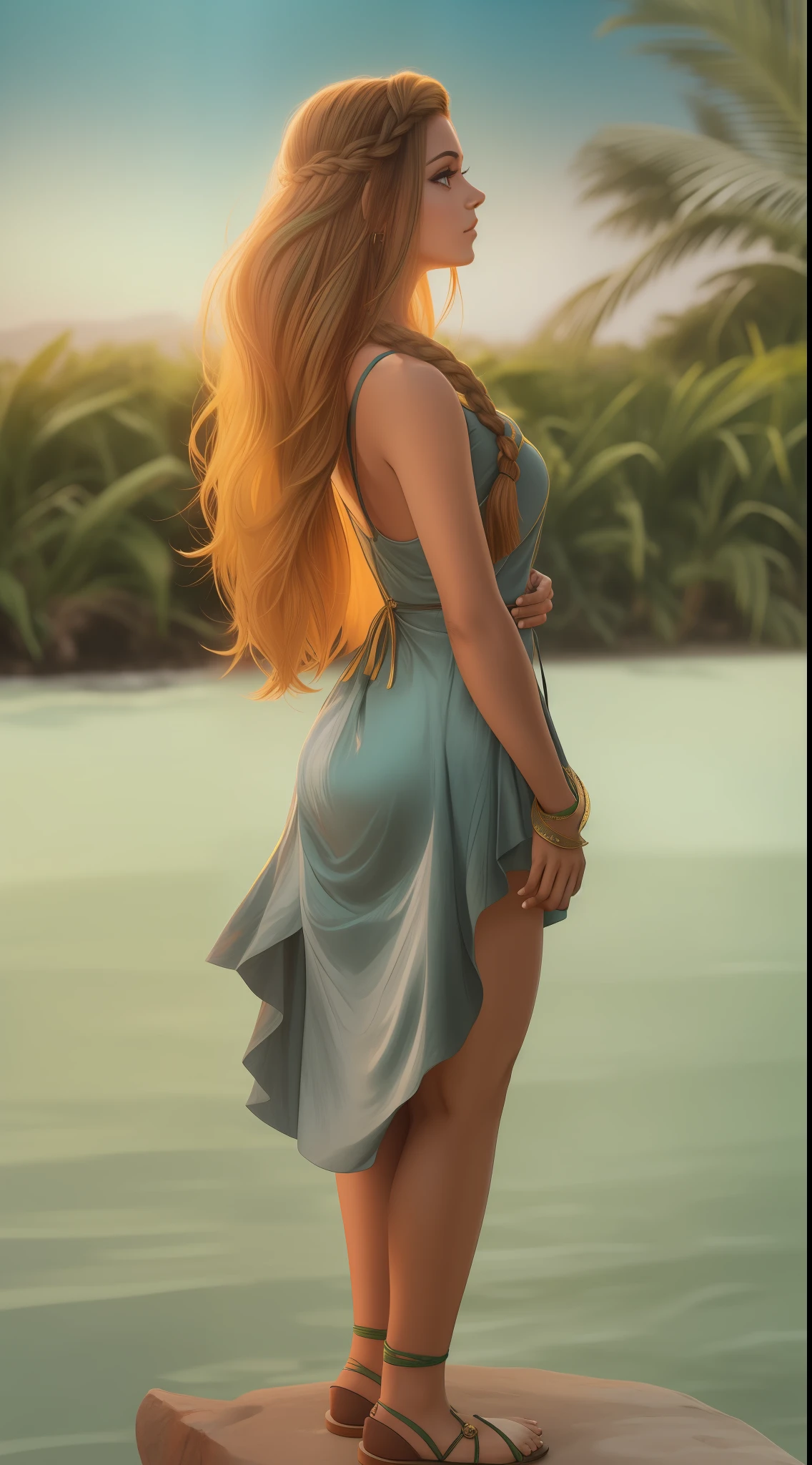 menina loira, pele clara, cabelo dourado, roupa verde, boina verde, cabelo longo, hair with long braid, menina bonita, 4k, qualidade alta, sun illumination