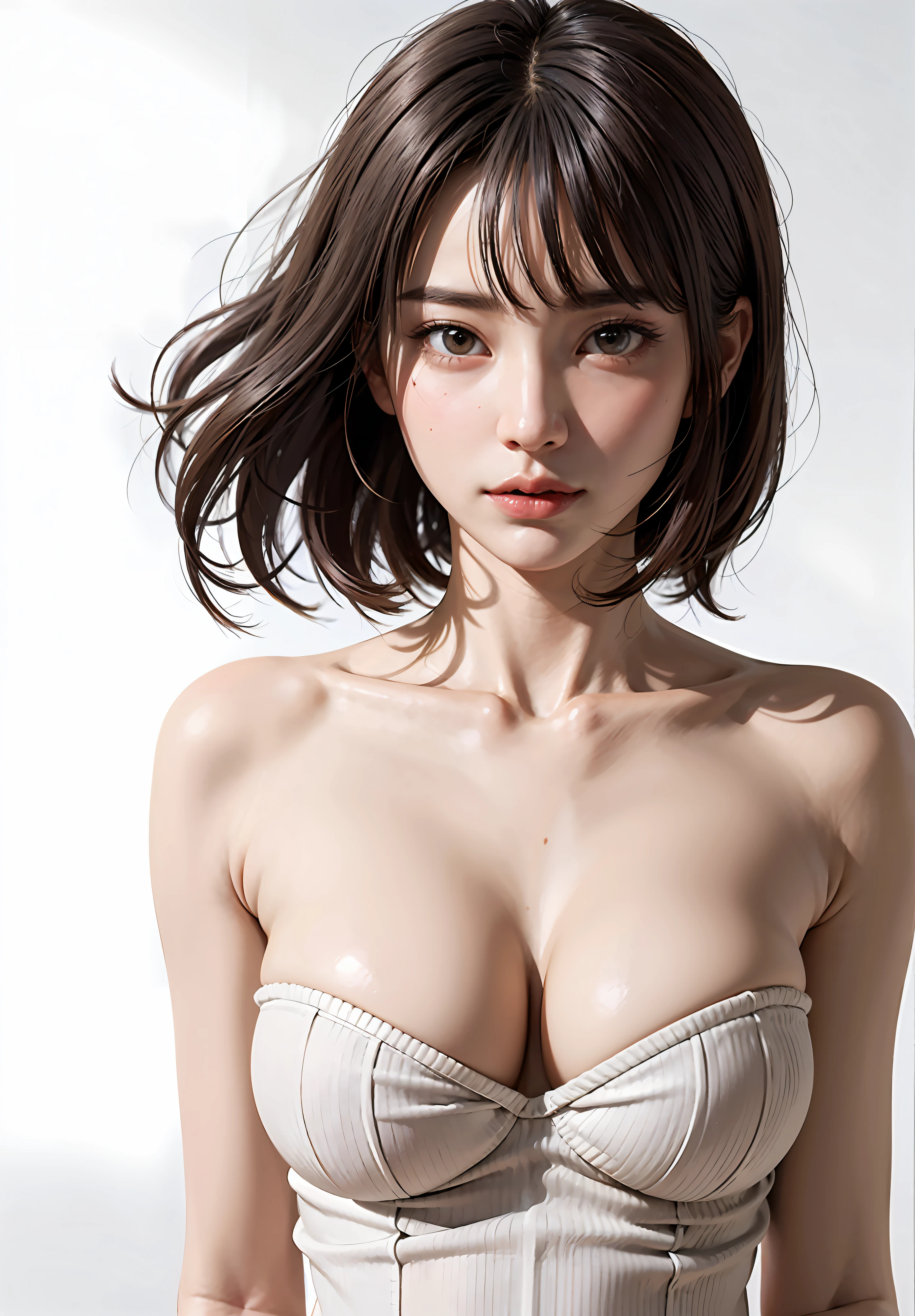 Cute young Lolita、breasts indentation、cleavage of the breast、Super thick with a small waist、the areola is protruding、areola hollows、Realistic areola、large full breasts、Turtleneck sweater、doress、short hair with bangs、Shorthair、Azure Lane Metamorphosis、真实感、Hyper-Realism、perfect hand、Perfect fingers、perfect chest、perfect hair、Cute young Lolita、breasts indentation、cleavage of the breast、Super thick with a small waist、the areola is protruding、areola hollows、Realistic areola、large full breasts、Turtleneck sweater、doress、short bangs hair、Azure Lane Metamorphosis、真实感、Hyper-Realism、perfect hand、Perfect fingers、perfect chest、perfect hair、face perfect、perfect bodies、(Really pure white blank background)、(Look firmly at the camera、Hair fluttering in the wind just a little bit)Face、perfect bodies、(Really pure white blank background)、Highlights in the eyes、Light brown eyes、long neck、
