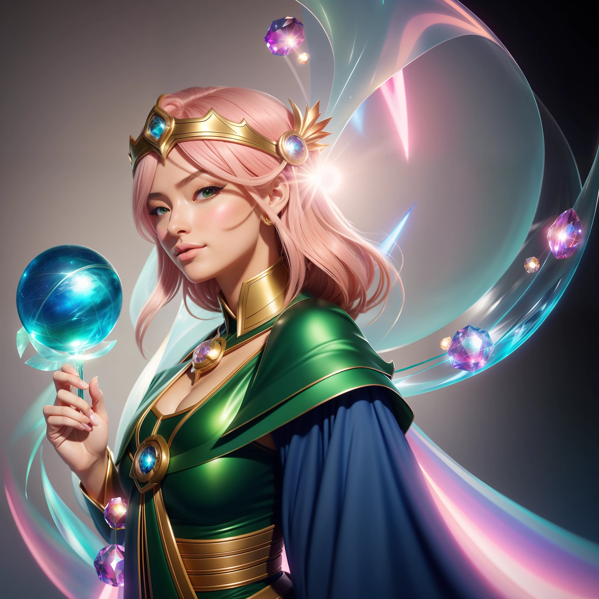 mulher arafed em uma roupa verde e dourada segurando uma bola de cristal, Mago Celestial Lindo, estilo de arte de fantasia, uma bela imperatriz fantasia, por Yang J, arte fantasia behance, Artgerm extremamente detalhado, arte estilo fantasia, Retrato de um mago feminino, Artgerm. anime illustration, Artgerm em ArtStation Pixiv, Modelo IG | Artgerm