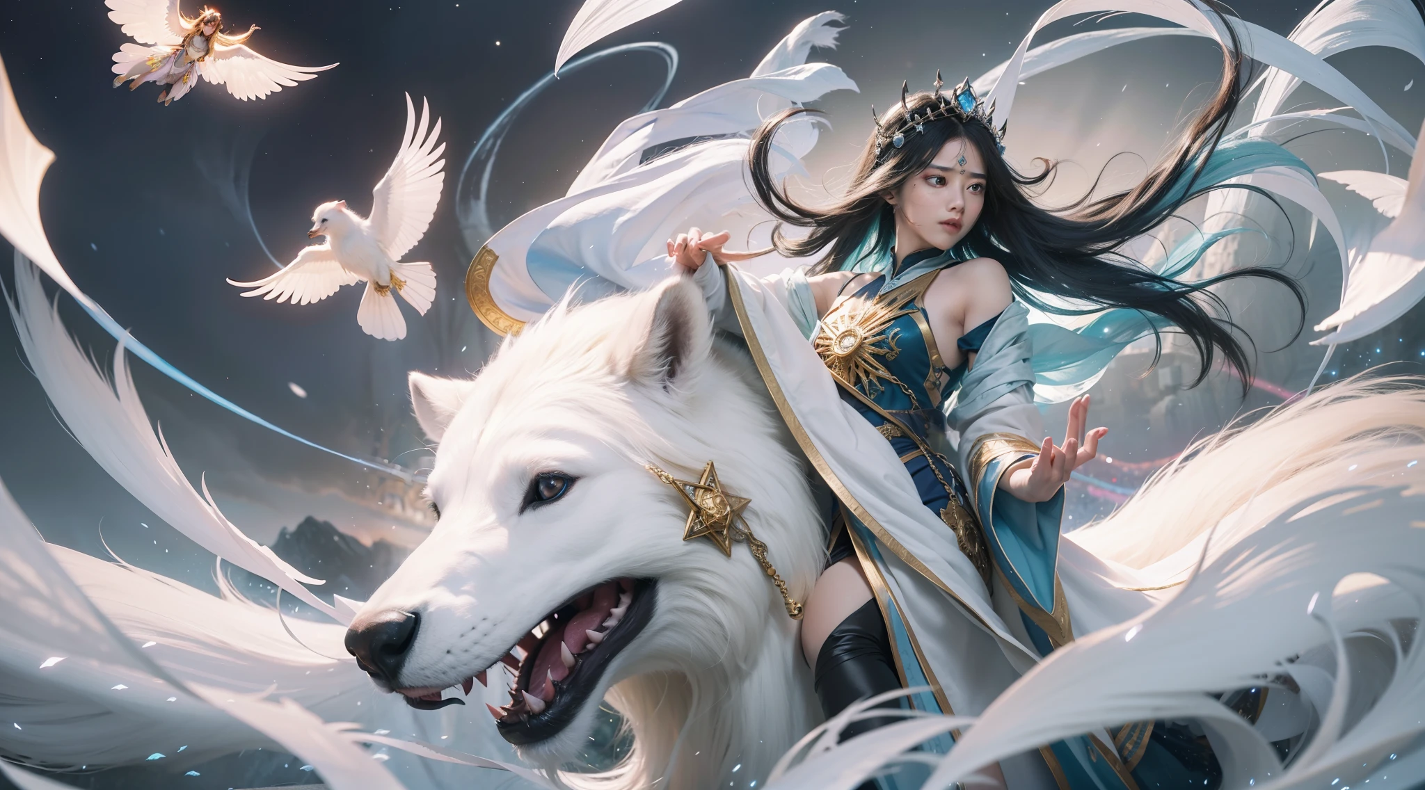 Crystal Castle Sealed in a Book of Magic,Blood,Night, Dark, (Fantasy),infinite,deep blue sky,The abyss of knowledge,Cowledge,((masutepiece)), (((Best Quality))),((Beautiful fine eyes)),(Eye lashes)、Beautiful girl riding a huge white bear with armor、(女の子1人)、Perfect human body structure、Black hair fluttering in the wind、The long-haired、abyss eyes、glowy skin、oils、small tits、Wizard robes、tattered cloth、Realistic coat、Teenchi、Super delicate CG Unity 32k wallpaper、​masterpiece, ((ultra-detailliert)), ((illustratio)),colourfull,wall-paper,The energy,Unknown terror,Incomprehensible,Around the magic,Magical surroundings,magic wands,Boken,Flying pages,Know everything,Predict the future、Get to know the past、Infinite wisdom、blue flames、Warlock、magic circles、Pentagram、Spells、mantra、Singing magic