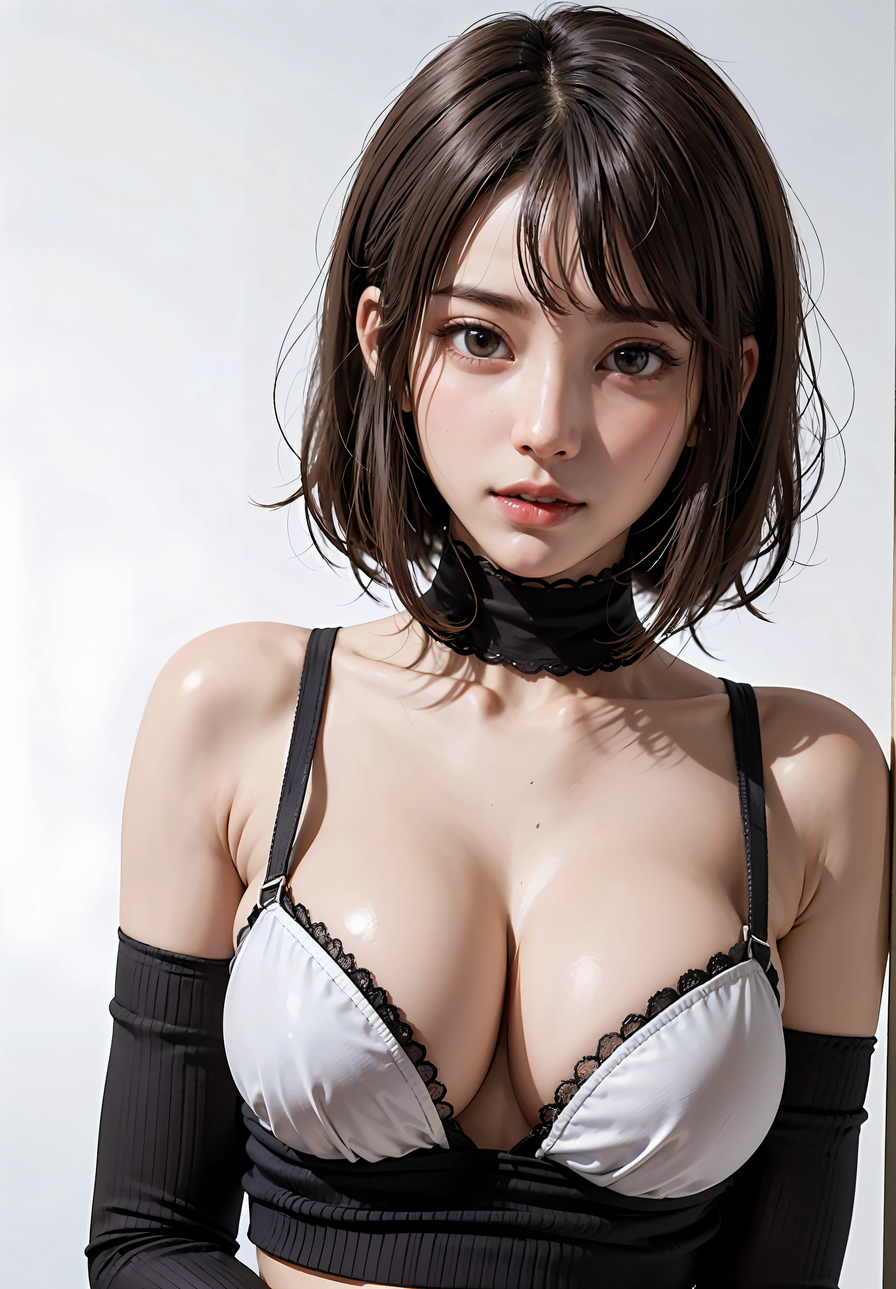 Cute young ta、breasts indentation、cleavage of the breast、Super thick with a small waist、the areola is protruding、areola hollows、Realistic areola、large full breasts、Turtleneck sweater、doress、short hair with bangs、Shorthair、Azure Lane Metamorphosis、真实感、Hyper-Realism、perfect hand、Perfect fingers、perfect chest、perfect hair、Cute young Lolireasts indentation、cleavage of the breast、Super thick with a small waist、the areola is protruding、areola hollows、Realistic areola、large full breasts、Turtleneck sweater、doress、short bangs hair、Azure Lane Metamorphosis、真实感、Hyper-Realism、perfect hand、Perfect fingers、perfect chest、perfect hair、face perfect、perfect bodies、(Really pure white blank background)、(Look firmly at the camera、Hair fluttering in the wind just a little bit)Face、perfect bodies、(Really pure white blank background)、Highlights in the eyes、Light brown eyes、long neck、