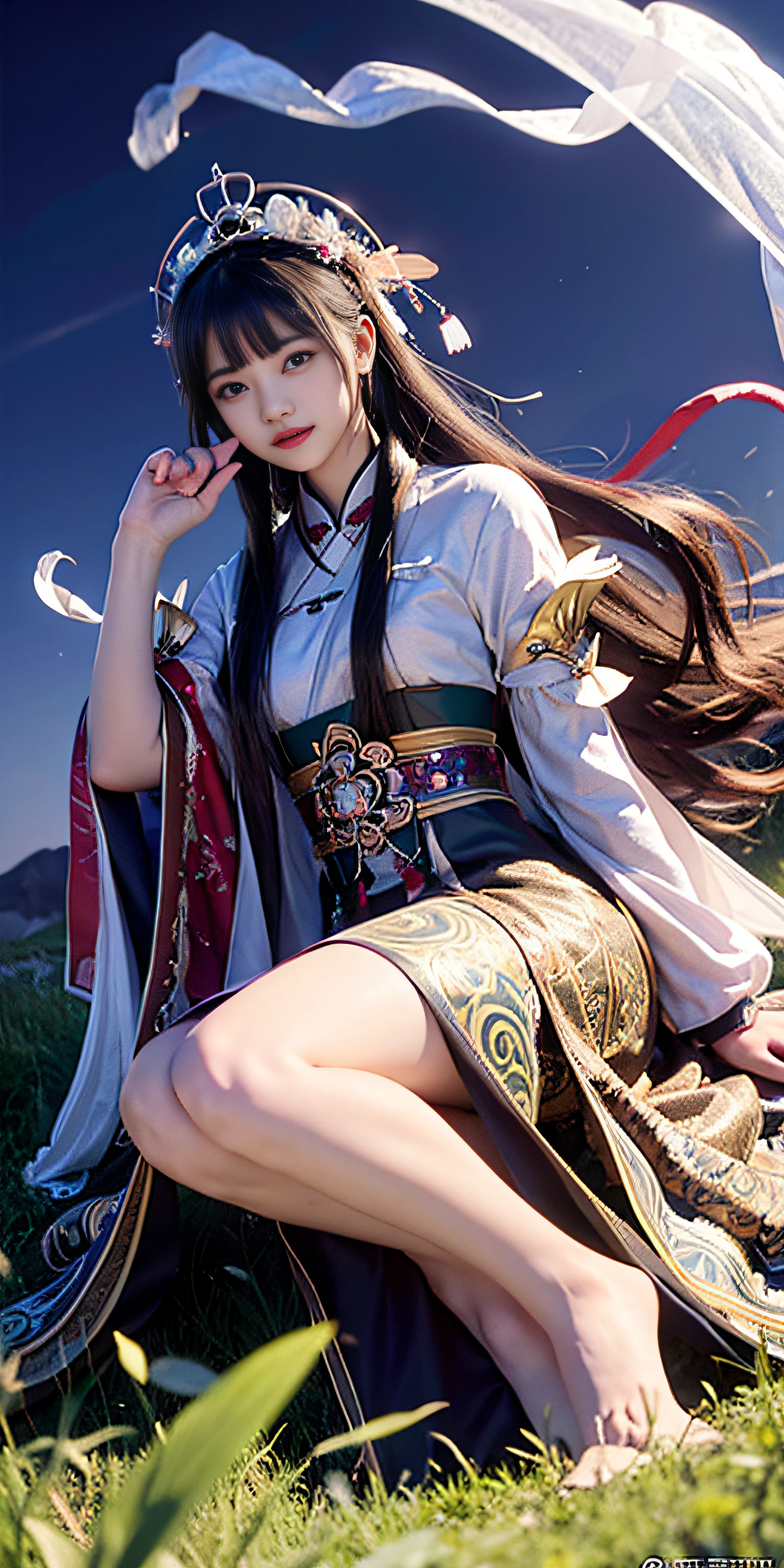 zhongfenghua, 1girl in, (Full body) Solo, flower  field, florals, (White smoke:1.3) (Photorealistic:1.4), Zentangle, mandalas, Entangle, Official art, Unity 8k壁纸, ultra-detailliert, Beautiful and aesthetic, masutepiece,Best Quality, (Dynamic Angle:1.4), Glowing skin, (floating colorful sparkles:1) Most Beautiful Form of Chaos, Elegant, a brutalist designed, vivd colour, Romanticism Depth of Field,