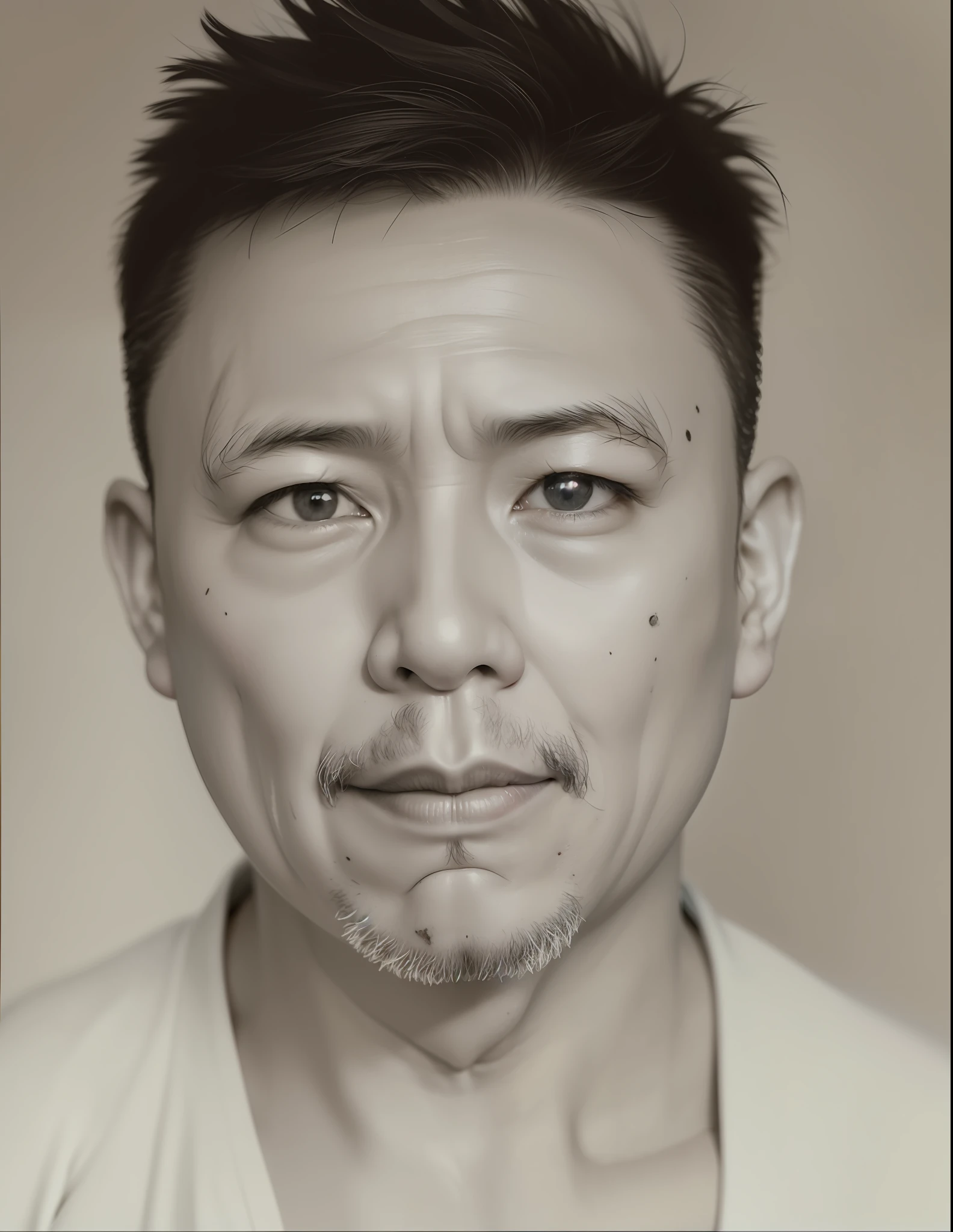 Realiy,Vicissitudes,Highest quality,50yearsold,Chinese man,Cantonese man,1960s-era,The chin is short and wide,The lower jaw is sunken,flathead