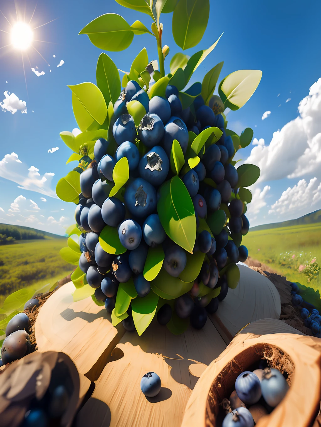 There is a bunch of blueberries on the chessboard, bushes of blueberry, blueberries, blue berry, blueberries on the side, wearing a blue berries, berries inside structure, Masterpiece works of art, author:Alexander Kucharisky, fairy fruit. rendering by octane, blue moon ray tracing, stock image, Photo taken with Nikon D750, Photo taken with Nikon D 7 5 0
