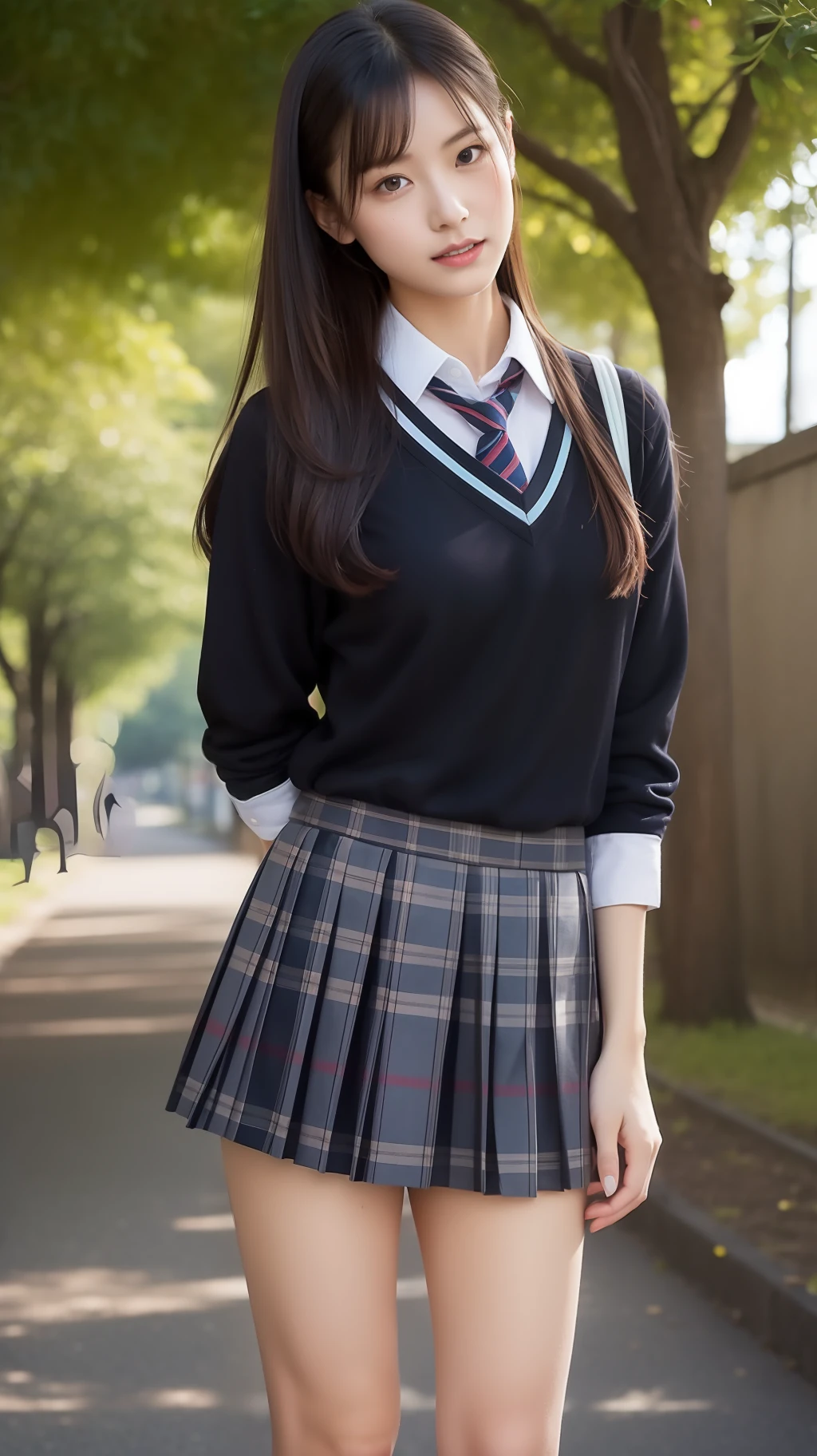 high-level image quality、8K、1人の女性、Solo Images、Beautuful Women、Schools、校服、cute little、Skirt above the knee、jpn、The whole body is shown、1人、