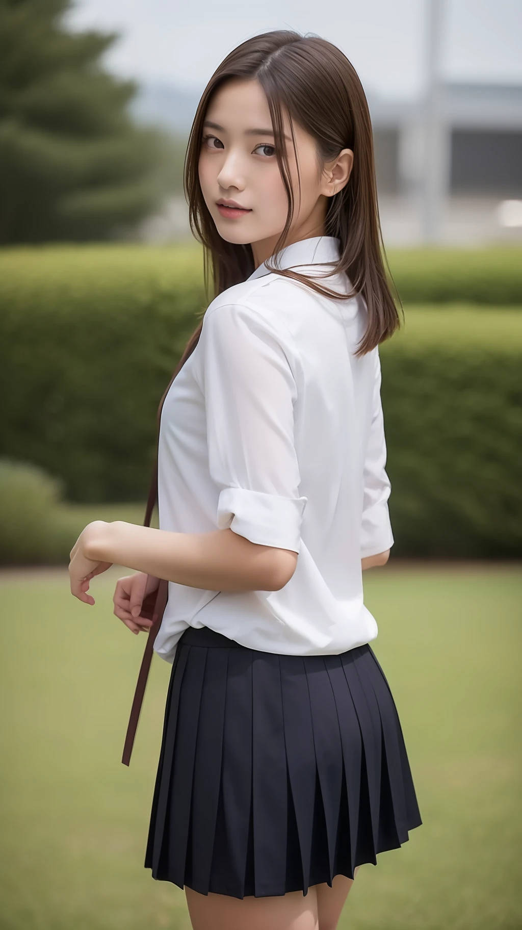 high-level image quality、8K、1人の女性、Solo Images、Beautuful Women、Schools、校服、cute little、Skirt above the knee、jpn、The whole body is shown、1人、