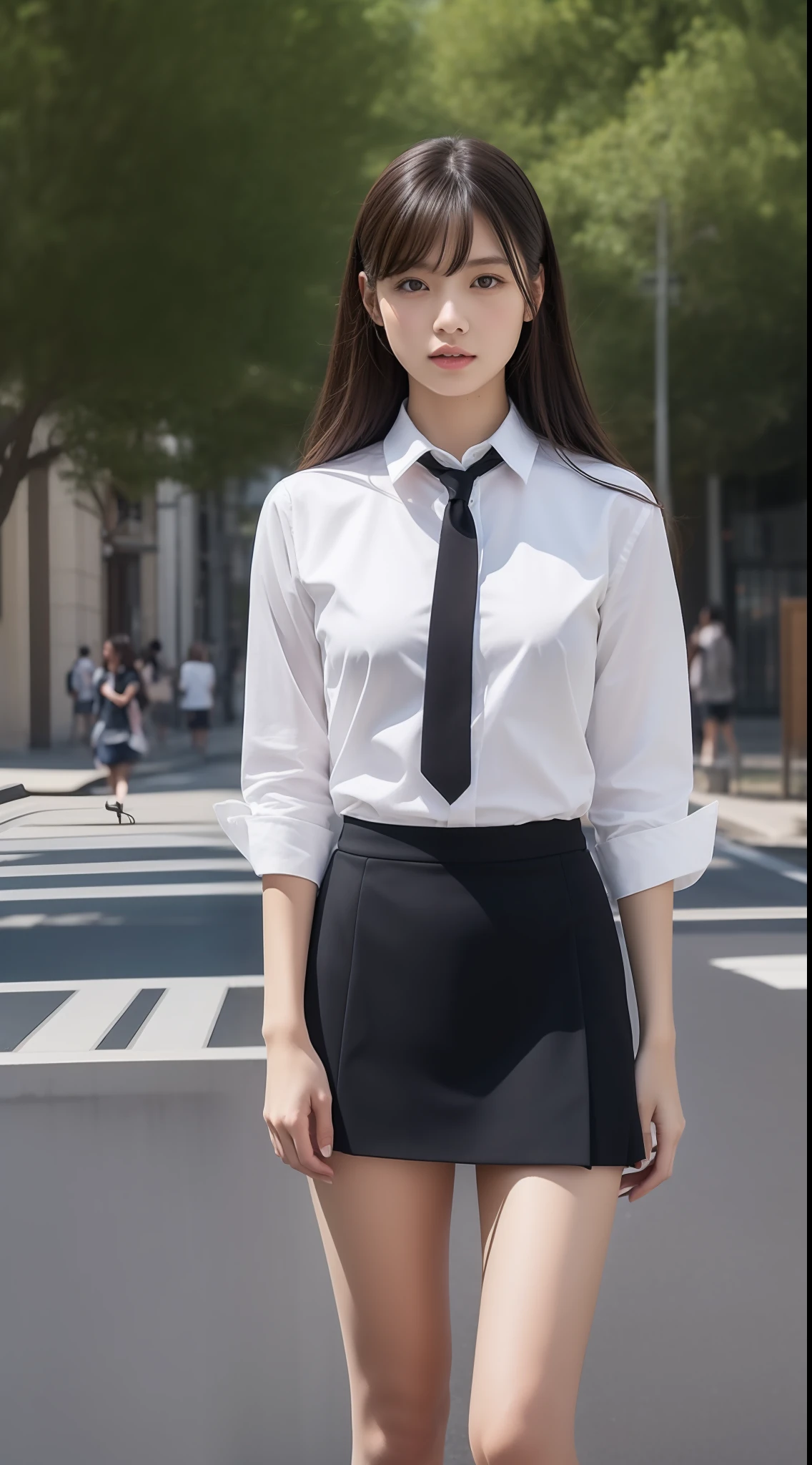 high-level image quality、8K、1 female、Solo Images、Beautuful Women、Schools、校服、cute little、Skirt above the knee、jpn、The whole body is shown、1 persons、The skin is transparent