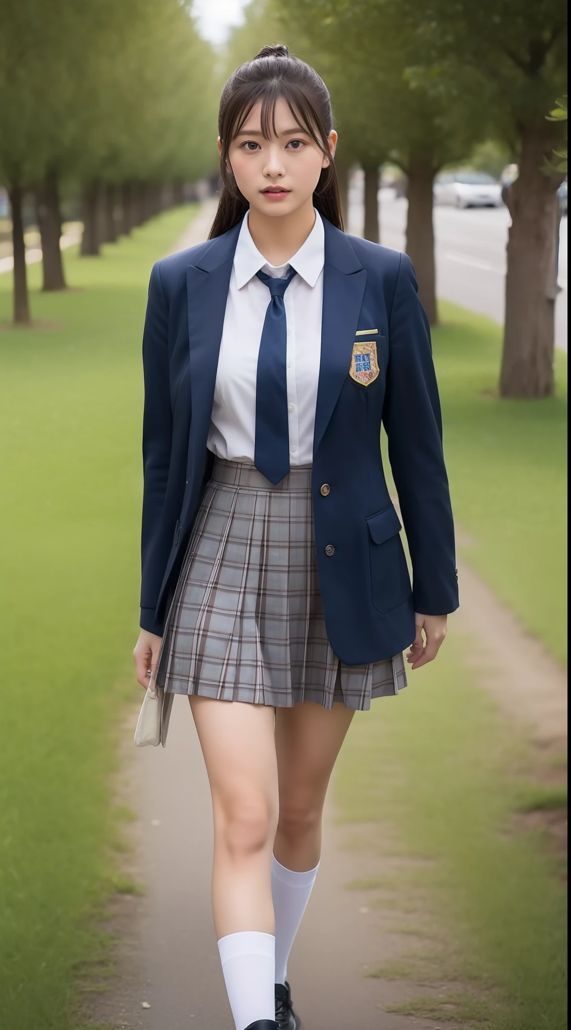 high-level image quality、8K、1 female、Solo Images、Beautuful Women、Schools、校服、cute little、Skirt above the knee、jpn、The whole body is shown、1 persons、Summer Uniforms、夏天