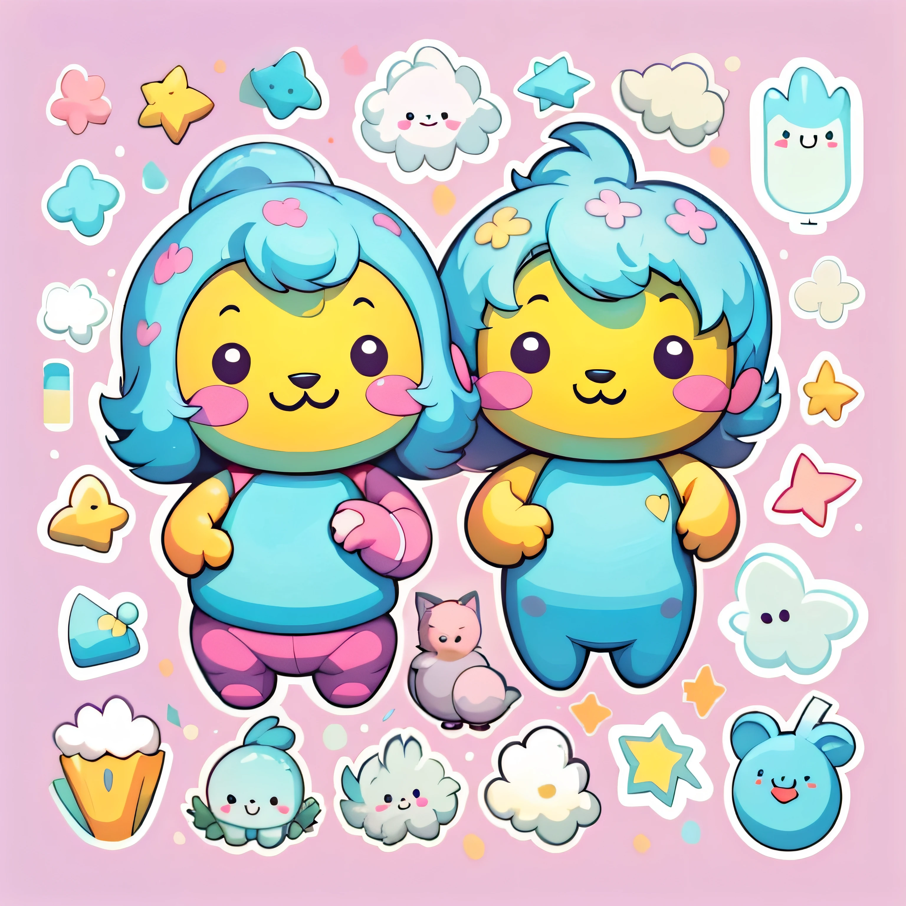 Individual stickers, 1sticker, white backgrounid, nothing background, simple backgound, dk, adolable, Small, pastel colour, vectorstyle, no gradien,