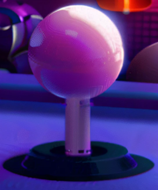 Gamepad,There is a pink ball on the shelf in the room, smooth shading,smooth light shading, soft image shading, normal map, palla, glowing sphere, Soft Shading, circular base, spherical, ghost sphere, orb of agamento, stylized shading, spherical body