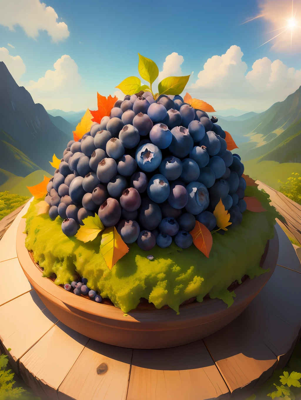 Blueberries pile up into a mountain