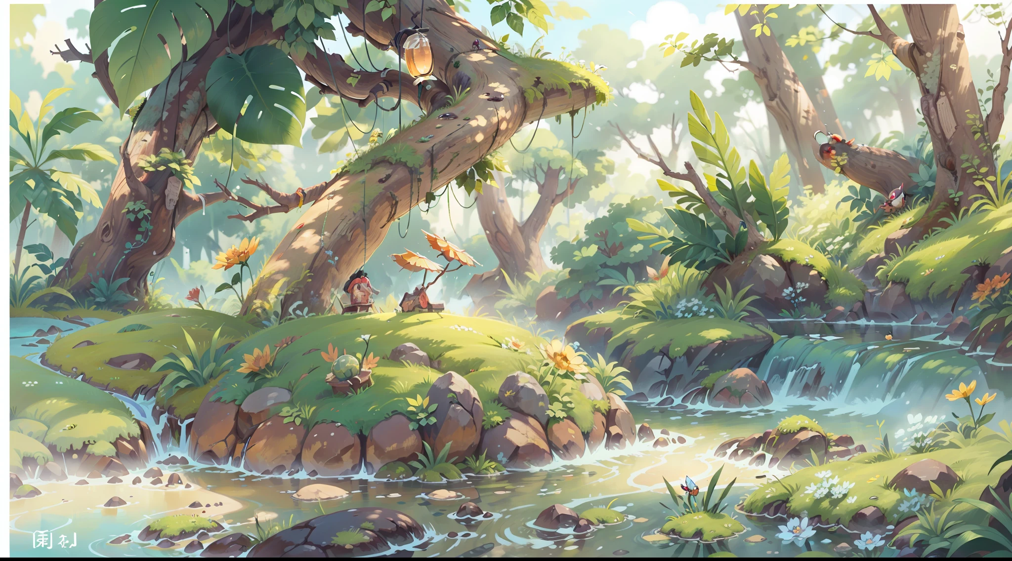 夏天,and the sun was shining brightly,dense with greenery,Breeze and smooth,Summer cicada,Small rivers,Excellent view,Perfect lighting and shadow matching,high-definition picture quality
