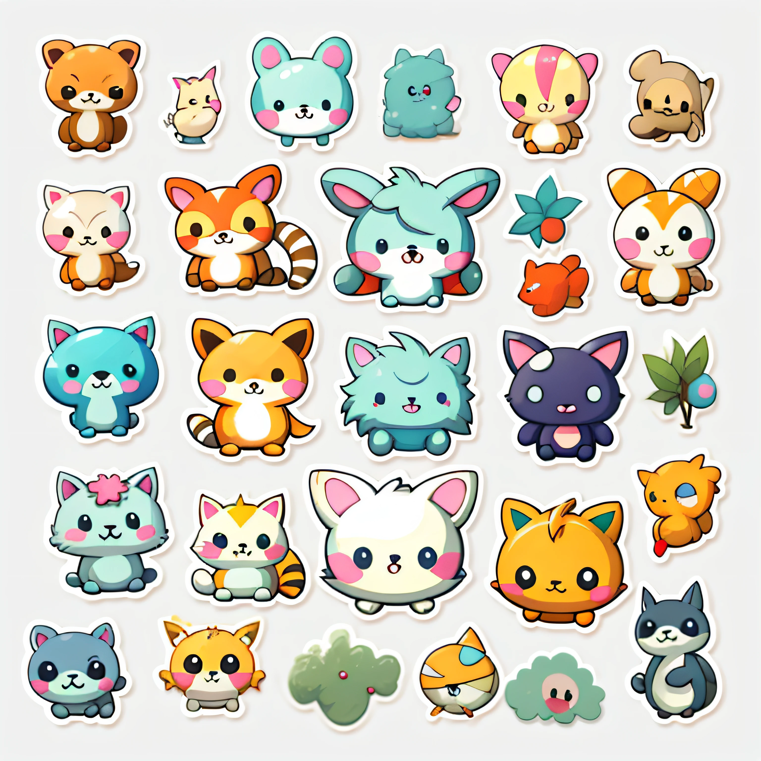 a sticker,,adolable,kawaii,adolable,Different animals Chibi simple background,