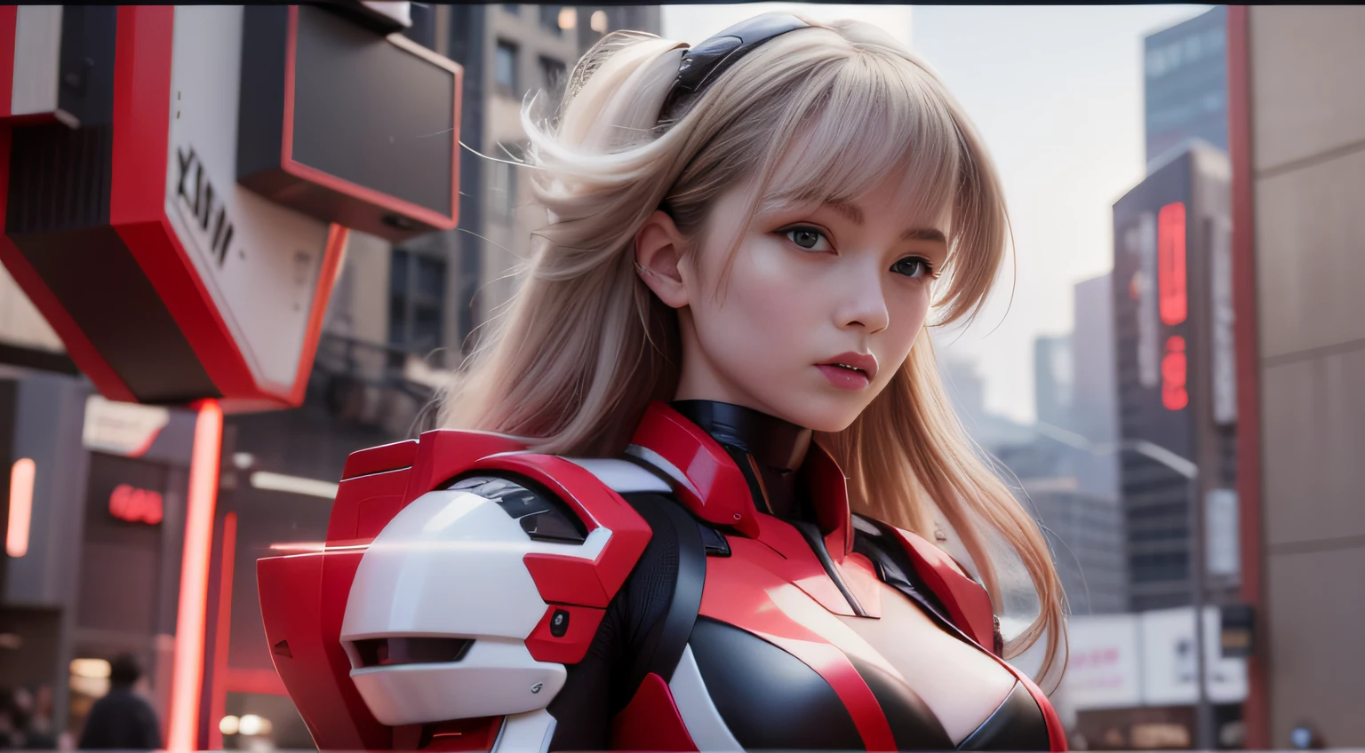 Highest image quality，Outstanding details，超高分辨率，（Fidelity：1.4），The best illustration，Favor the details，closeup cleavage，A mech girl，He has a delicate and beautiful face，（（Red and white semi-mechanical body：1.8）），Raised sexy，乳溝, frontage，onbed, cyber punk perssonage，Futuristic，mechanically aesthetic，Complex machinery，The background is a high-tech lighting scene in the future city，Virtual Engine 5，Perfect detail rendering，rendering by octane，hyper HD