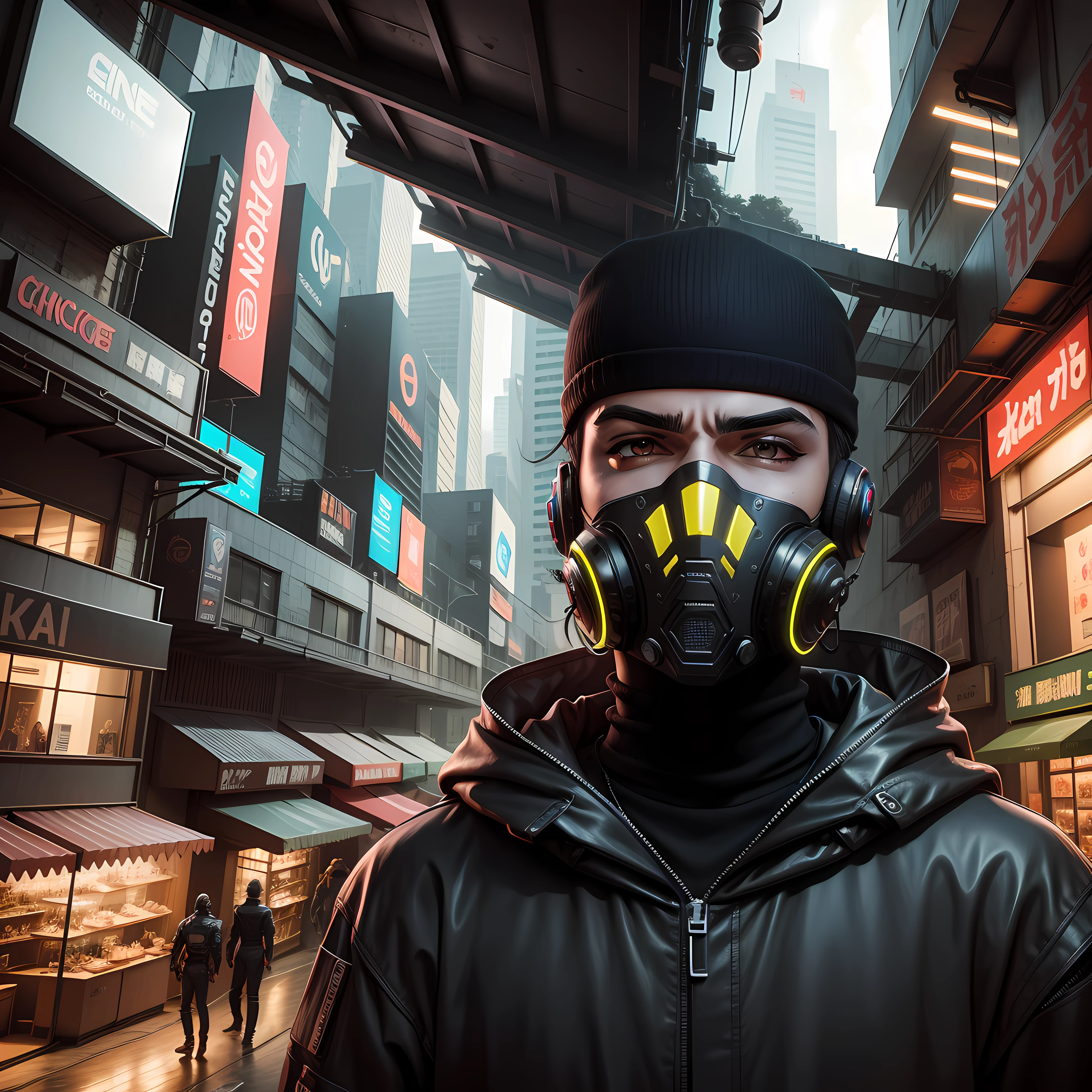 crie um desenho de um personagem masculino com estilo cyber punk e anime --auto
