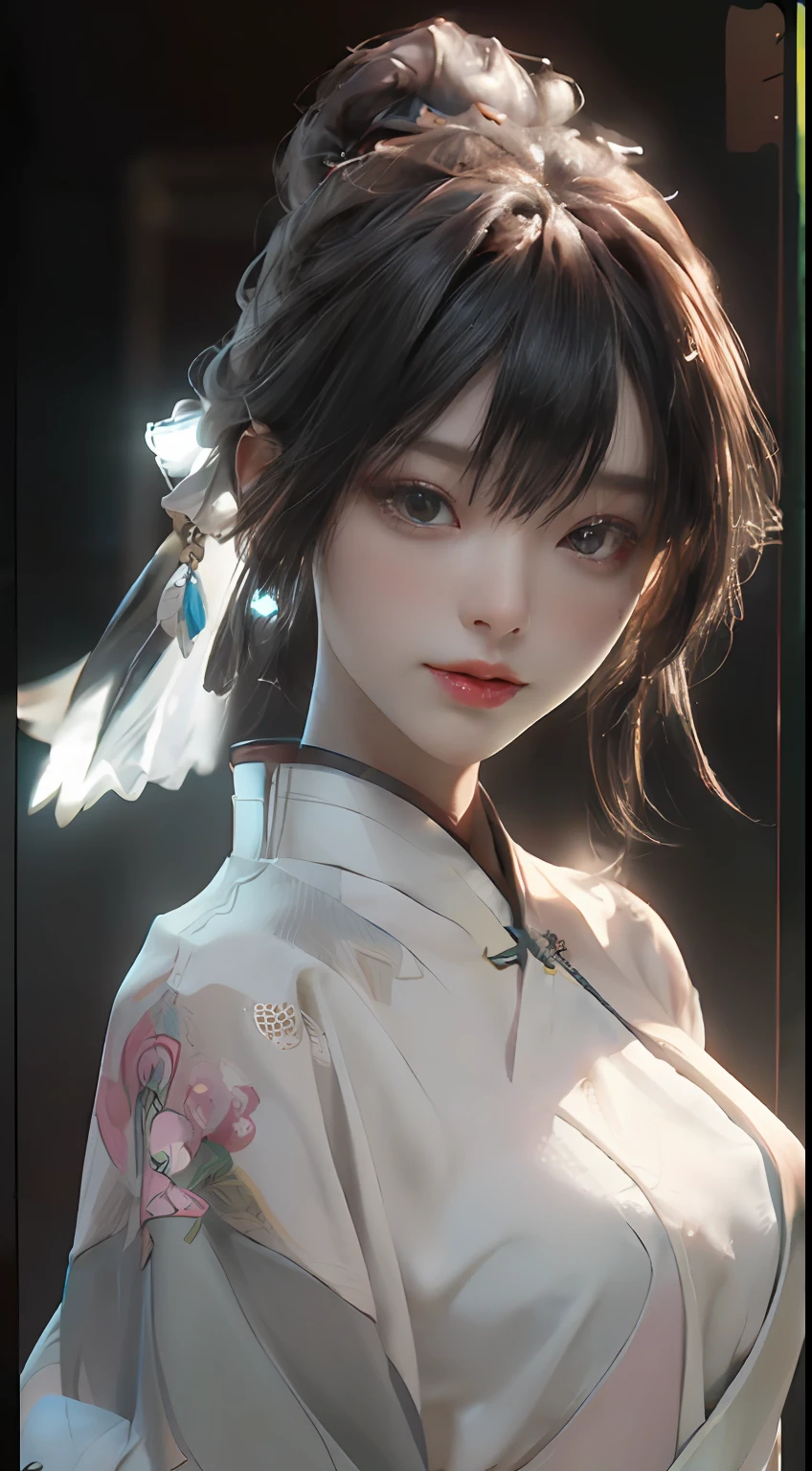 (Best Quality), ((Masterpiece), (Detail: 1.4), 3D, A Beautiful Chinese Female Figure, HDR (High Dynamic Range), Ray Tracing, NVIDIA RTX, Super-Resolution, Unreal 5, Subsurface Scattering, PBR Textures, Post-Processing, Anisotropic Filtering, Depth of Field, Maximum Sharpness and Clarity, Multi-layer Textures, Albedo and Highlight Maps, Surface Shading, Accurate simulation of light-material interactions, perfect proportions, Octane Render, two-color light, large aperture, low ISO, white balance, rule of thirds, 8K RAW,