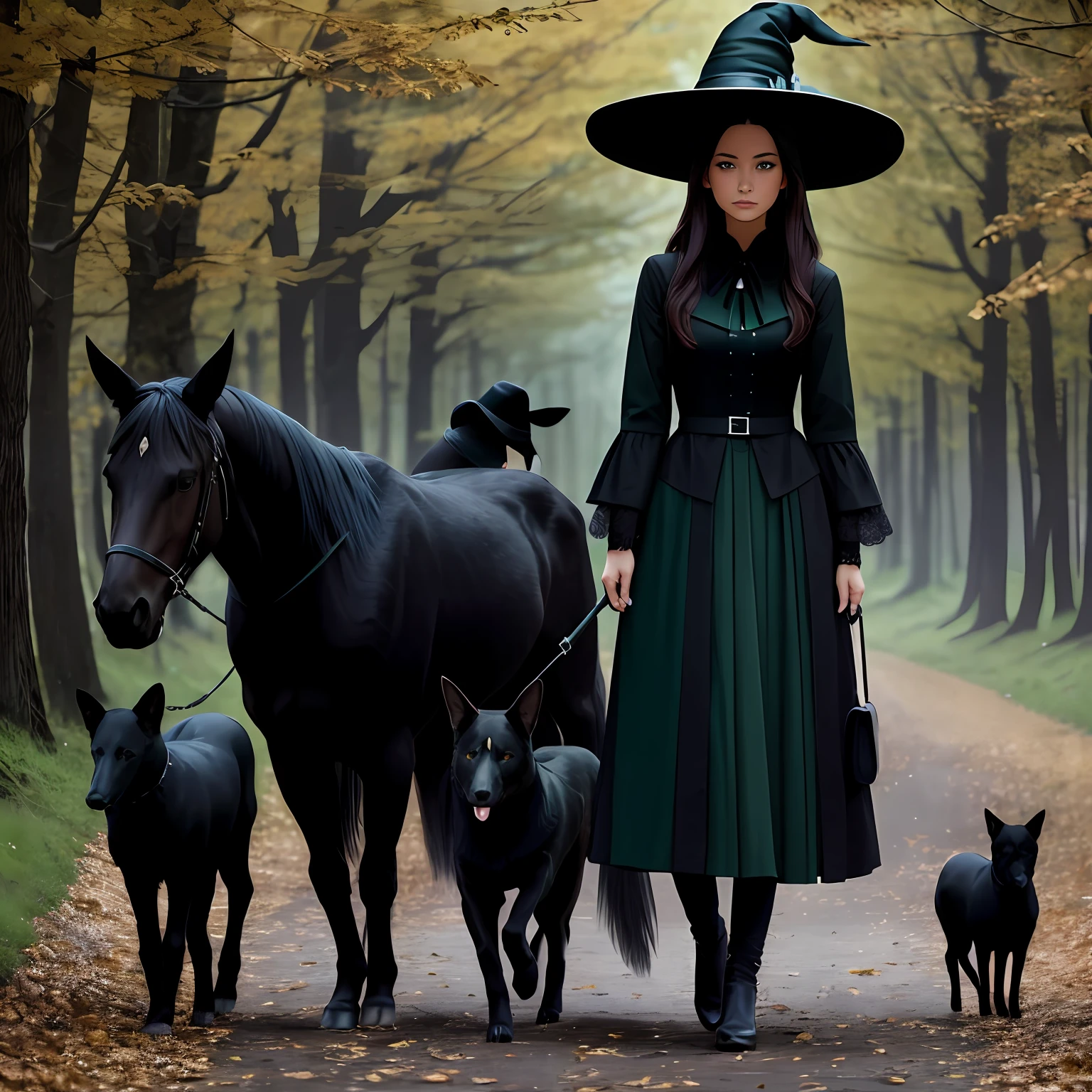 Modern witch、morning、black、in green、Tiere --auto