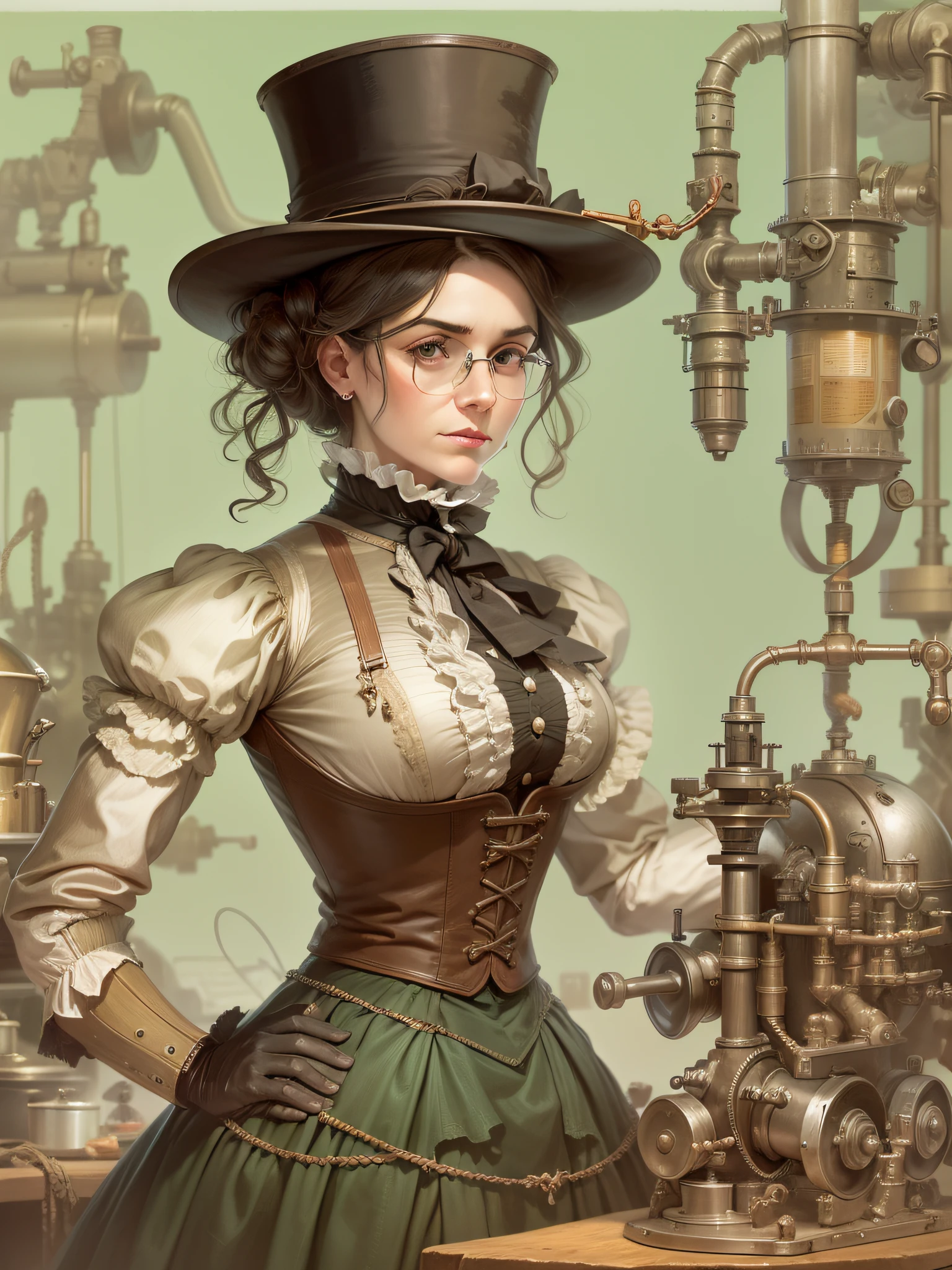 Entre na oficina de Amelia, a brilliant engineer who wears practical Victorian costumes while working on her latest invention. Steam-powered machines and design sketches reflect his pioneering contributions to the Industrial Revolution.