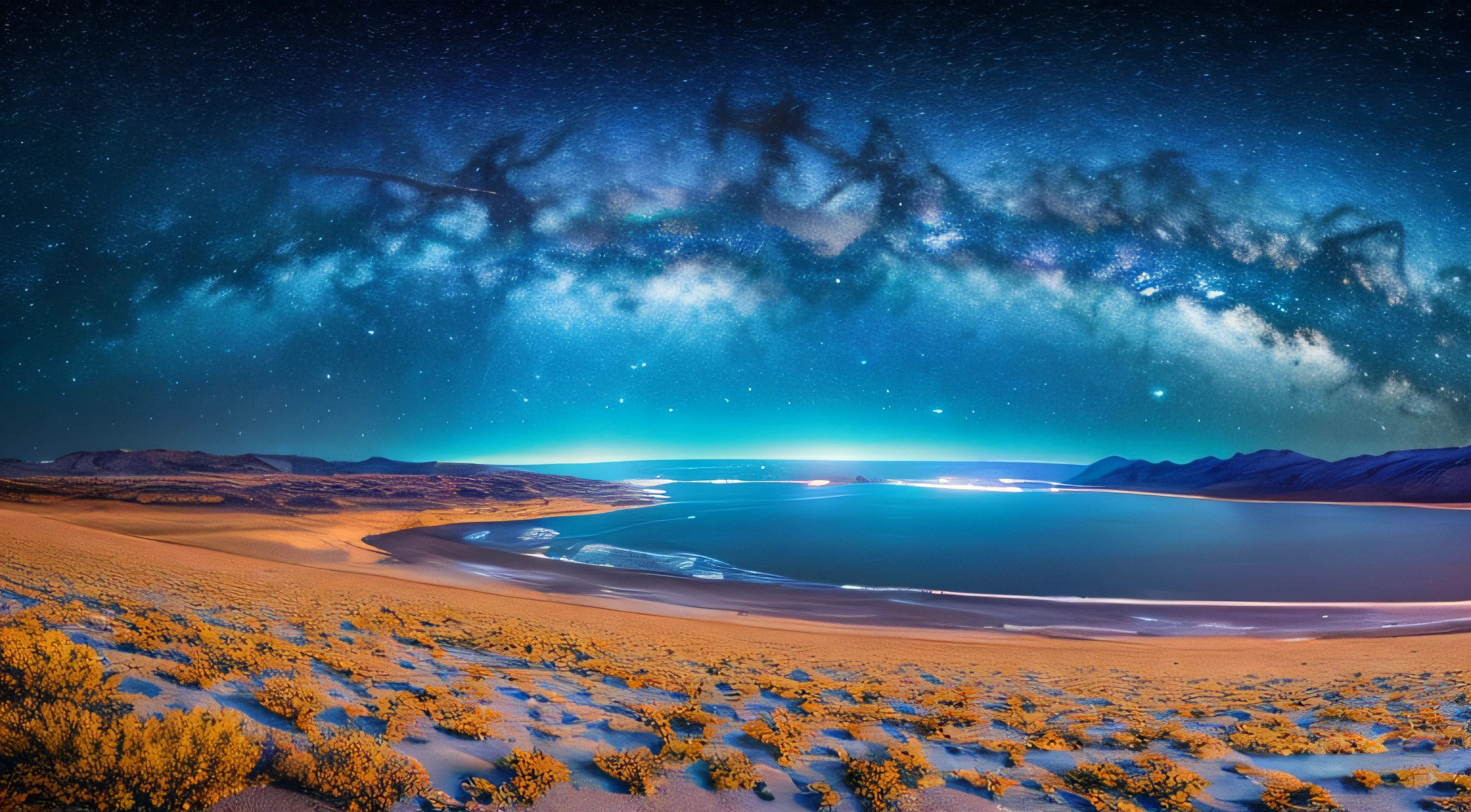 Starry sky with rivers and distant milky ways, galactic landscape, epic beautiful space scifi, cosmos sem fim no fundo, amazing wallpapers, view of the cosmos, high detailed digital art, Space landscape, The bottomless blue sea --auto