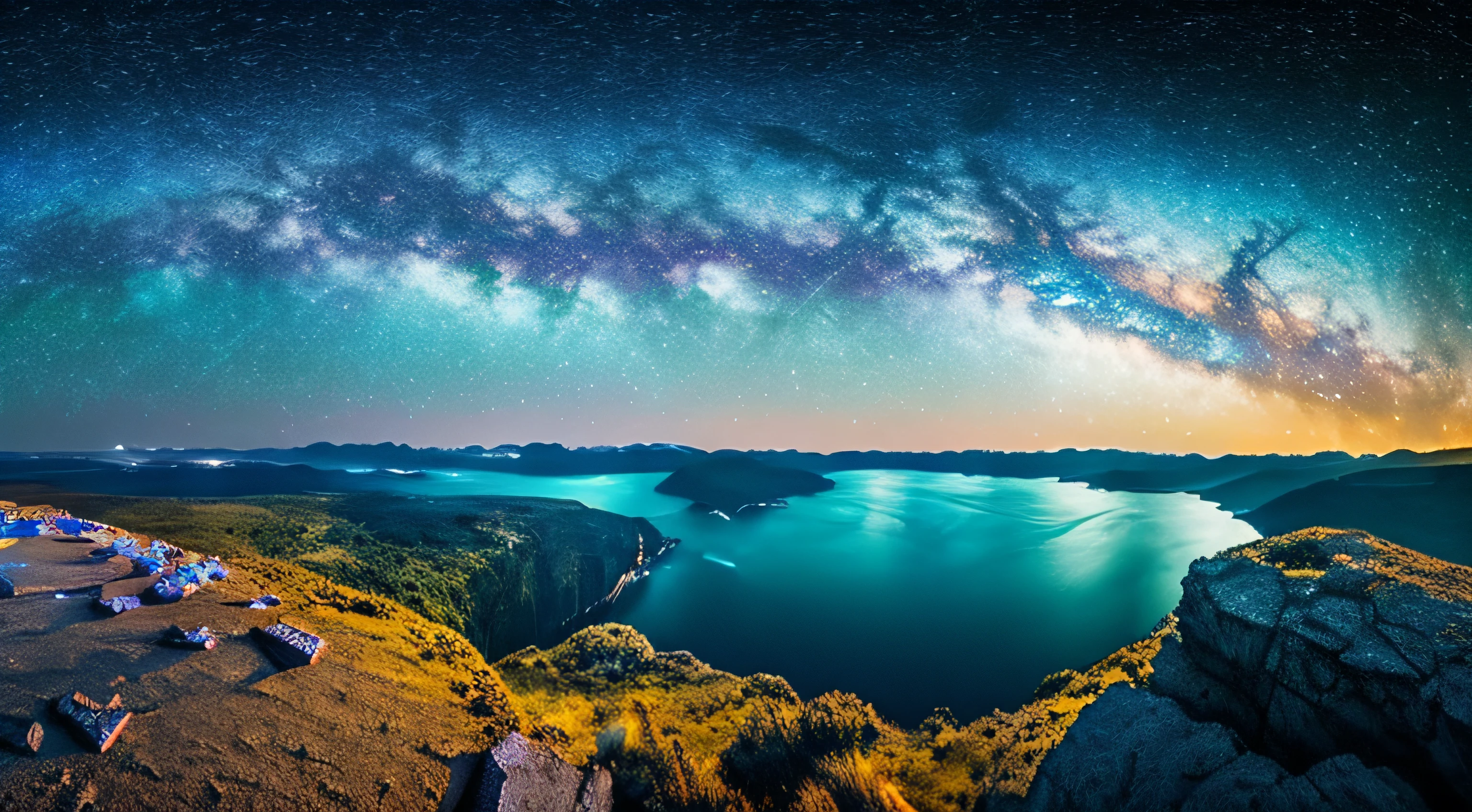 Starry sky with rivers and distant milky ways, galactic landscape, epic beautiful space scifi, cosmos sem fim no fundo, amazing wallpapers, view of the cosmos, high detailed digital art, Space landscape, The bottomless blue sea --auto