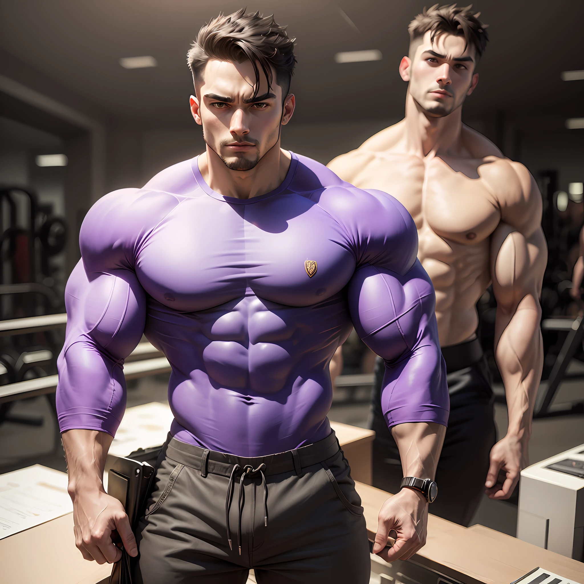 Man bodybuilder cartoon style single color purple --auto