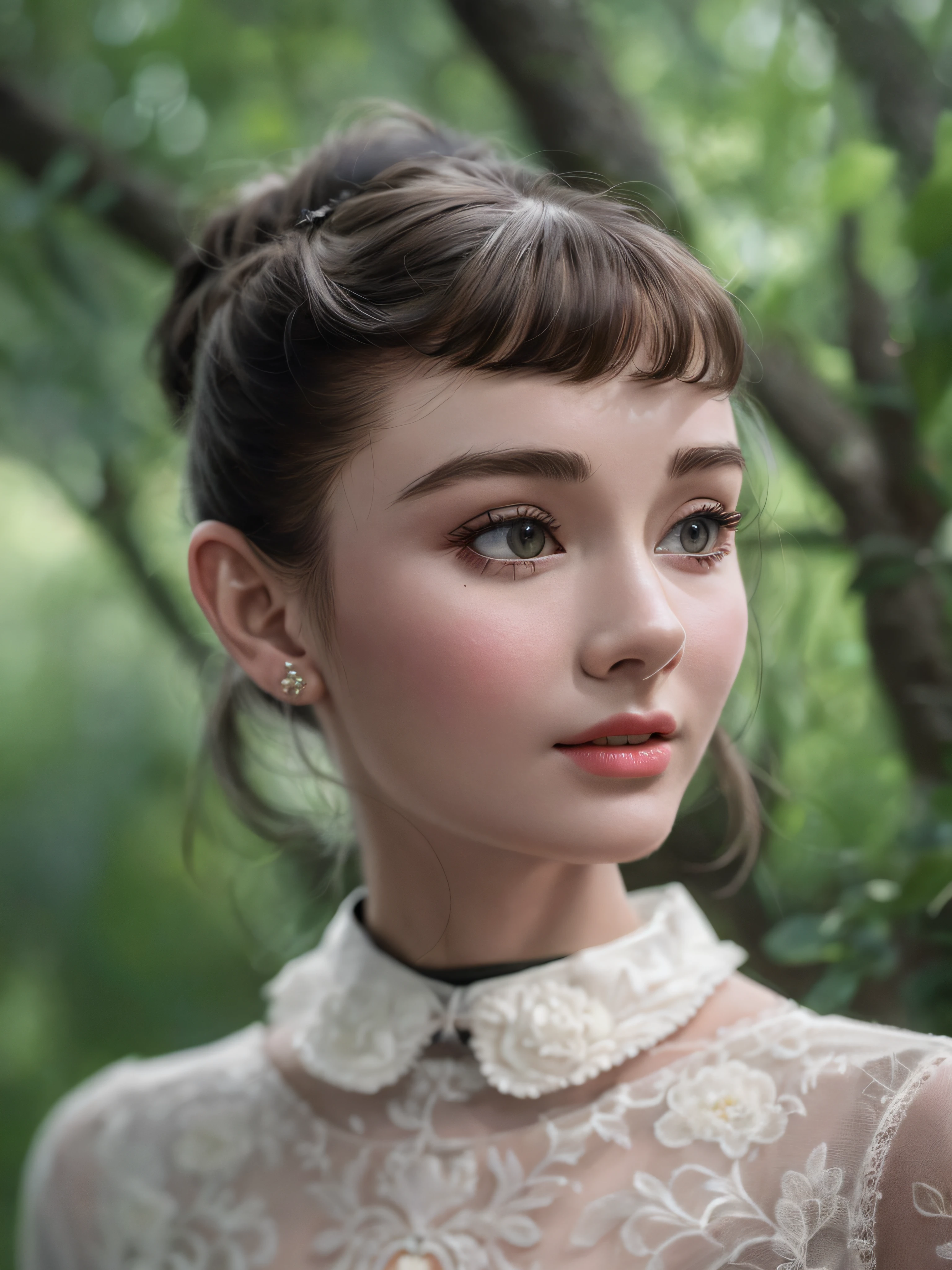 masterpiece, best quality, 8k, insane details, intricate details, hyperdetailed, hyper quality, high detail, ultra detailed， half-body， Frontal shot
Audrey Hepburn，outdoor
Realistic, RAW photo,  dslr, soft lighting, film grain, Fujifilm XT